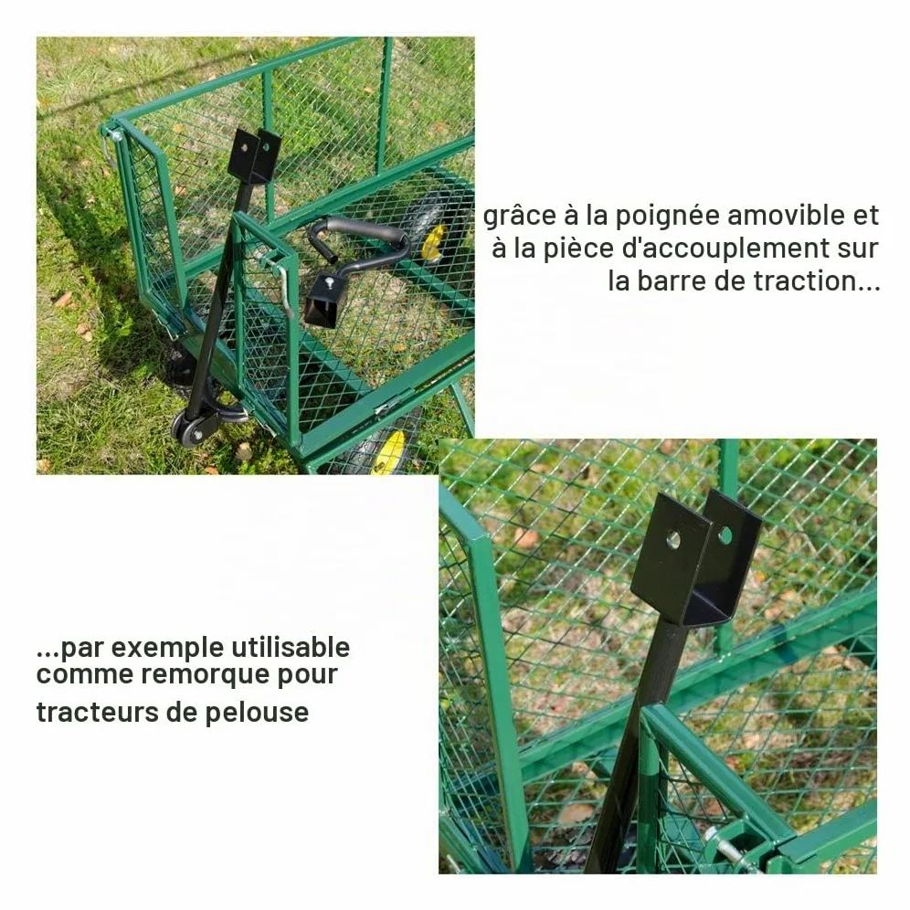Georges Chariot de jardin, pour le transport, charge maximale : 550 kg, avec pneus pneumatiques et bâche intérieure amovible