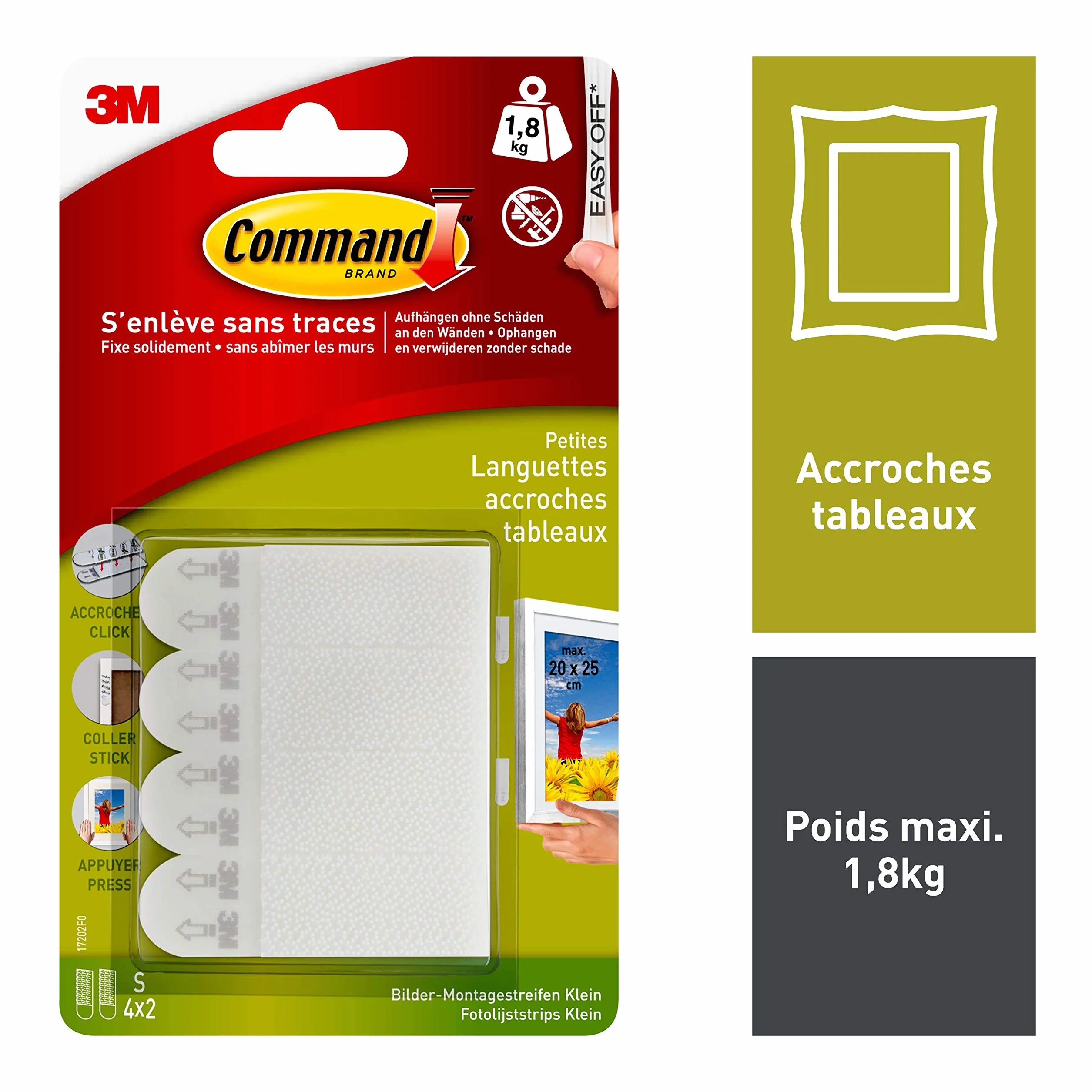 Command Bandes Adhésives Blanches pour Suspension sans Dommage, Lot de 4 - Petites Photos, Posters, Cadres et Miroirs