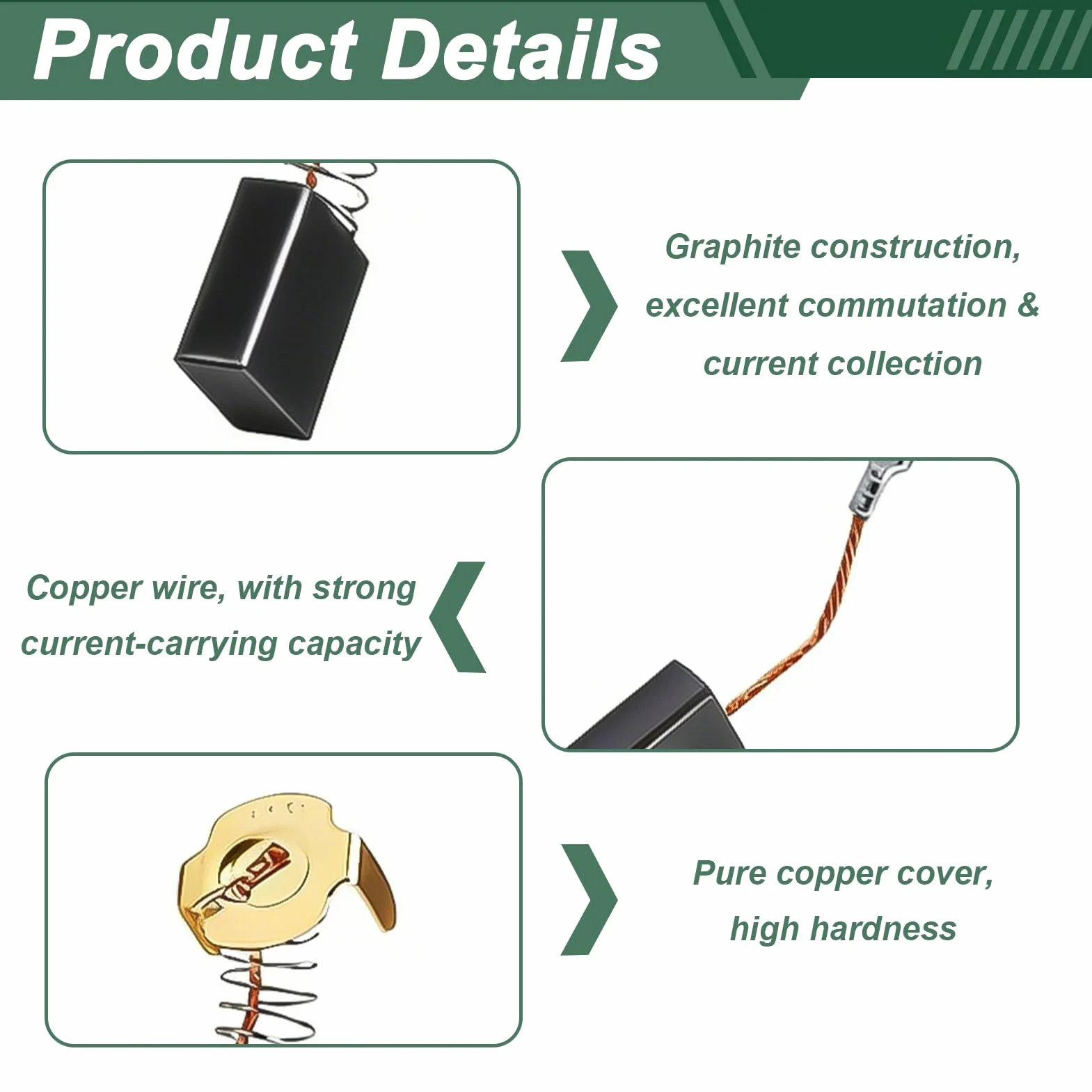 Balais Charbon Universels 30 Pièces 10 Tailles Moteur Electrique Brosses Carbone Graphite Cuivre