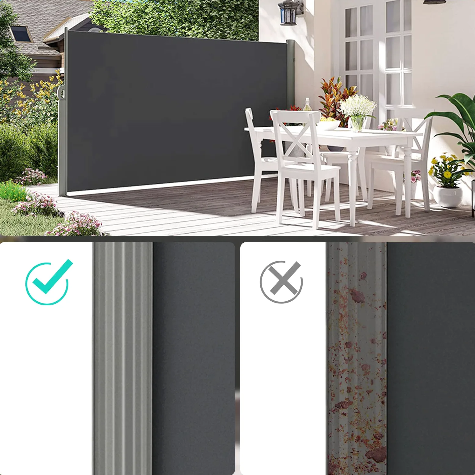 LARMNEE 160 x 450 cm (H x L) Store latéral, Brise-Vue Rétractable pour Jardin, Balcon, Terrasse, Auvent Latéral, Pare-Soleil, Gris foncé EGY1645BP02
