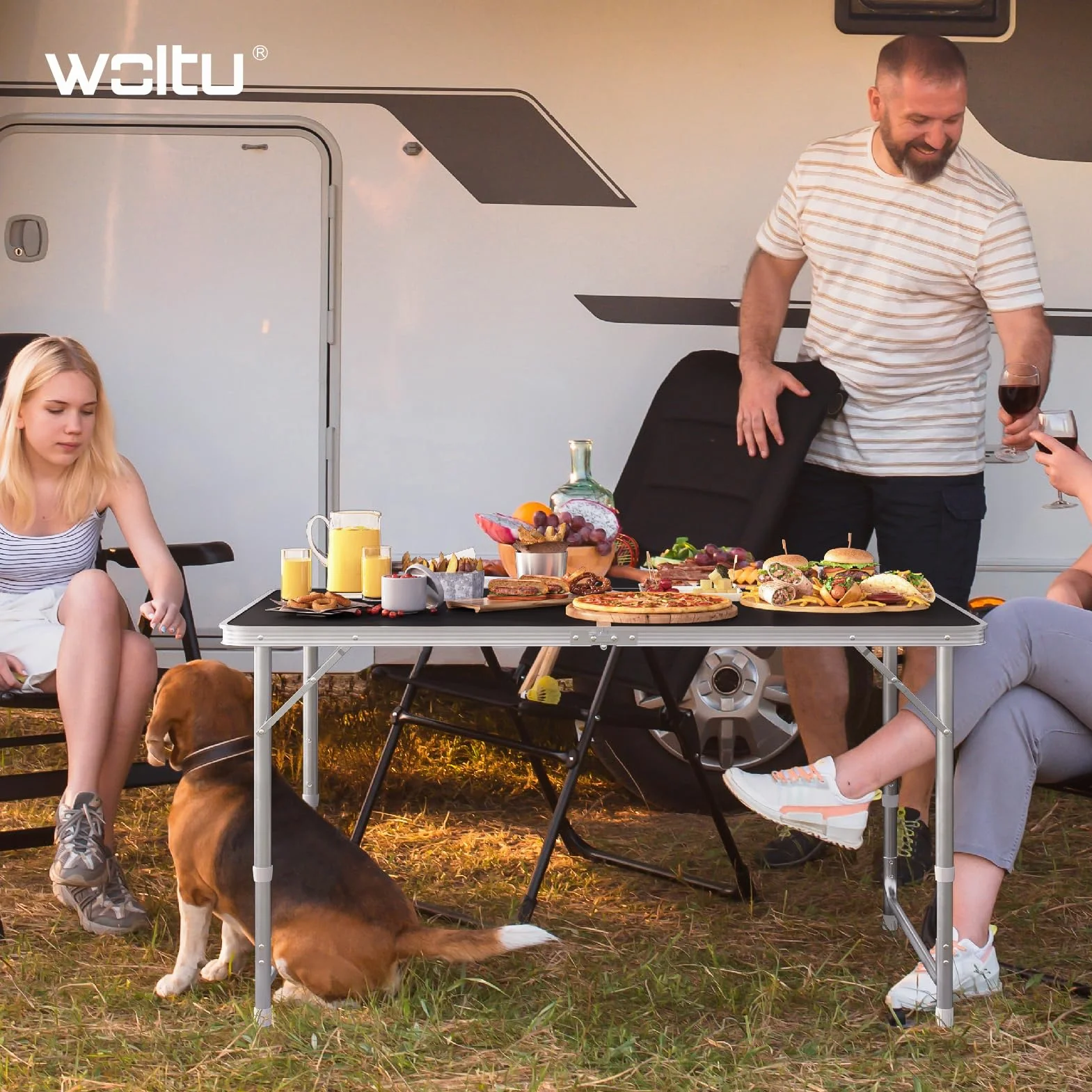WOLTU Table de Camping Pliante en Aluminium MDF Noir réglable en Hauteur