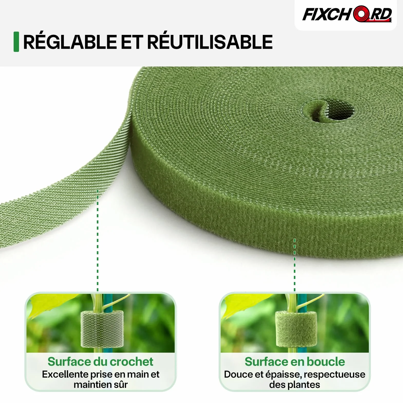 Attaches de Jardin pour Plantes, 10m*12mm Attache Plante Grimpante, Attache Plante Grimpante pour Tomate, Liens de Plantes Bande de Fixation Réutilisable, Verre Vert