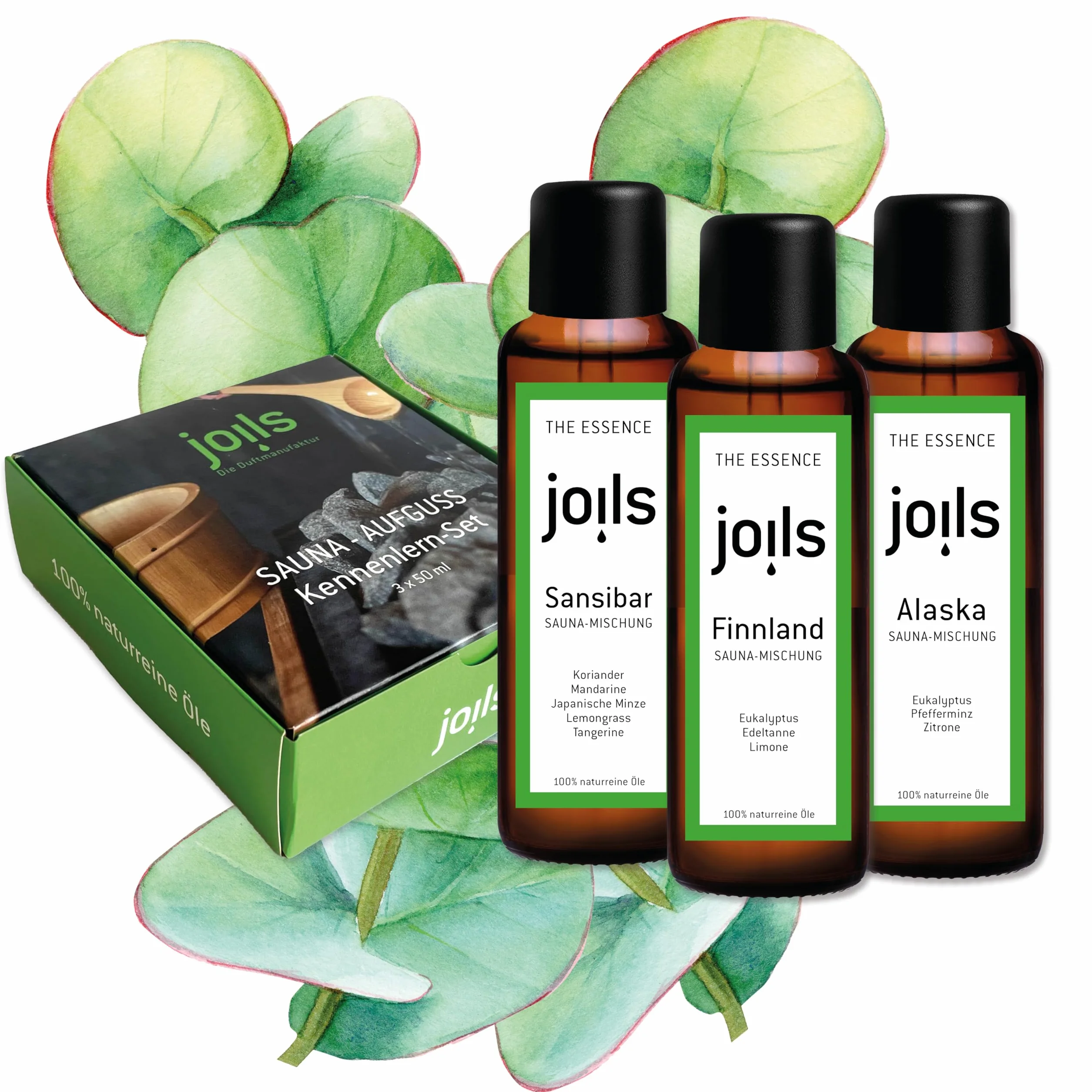 JOILS® Set d'infusions pour sauna 3 x 50 ml huile 100% pure BIO coffret cadeau