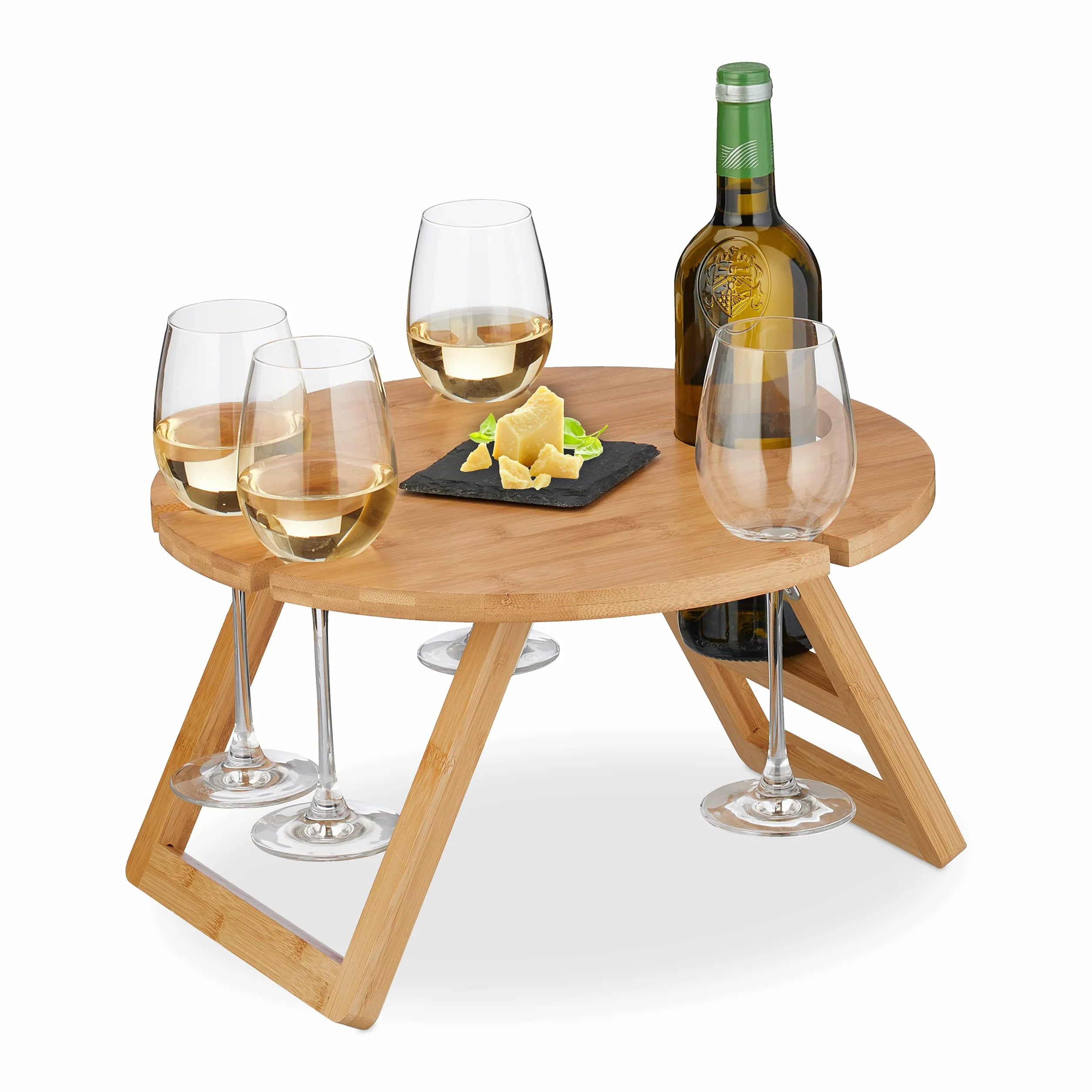 Relaxdays Mini-Table portative Ronde Pliante 22x39 cm Bambou Nature