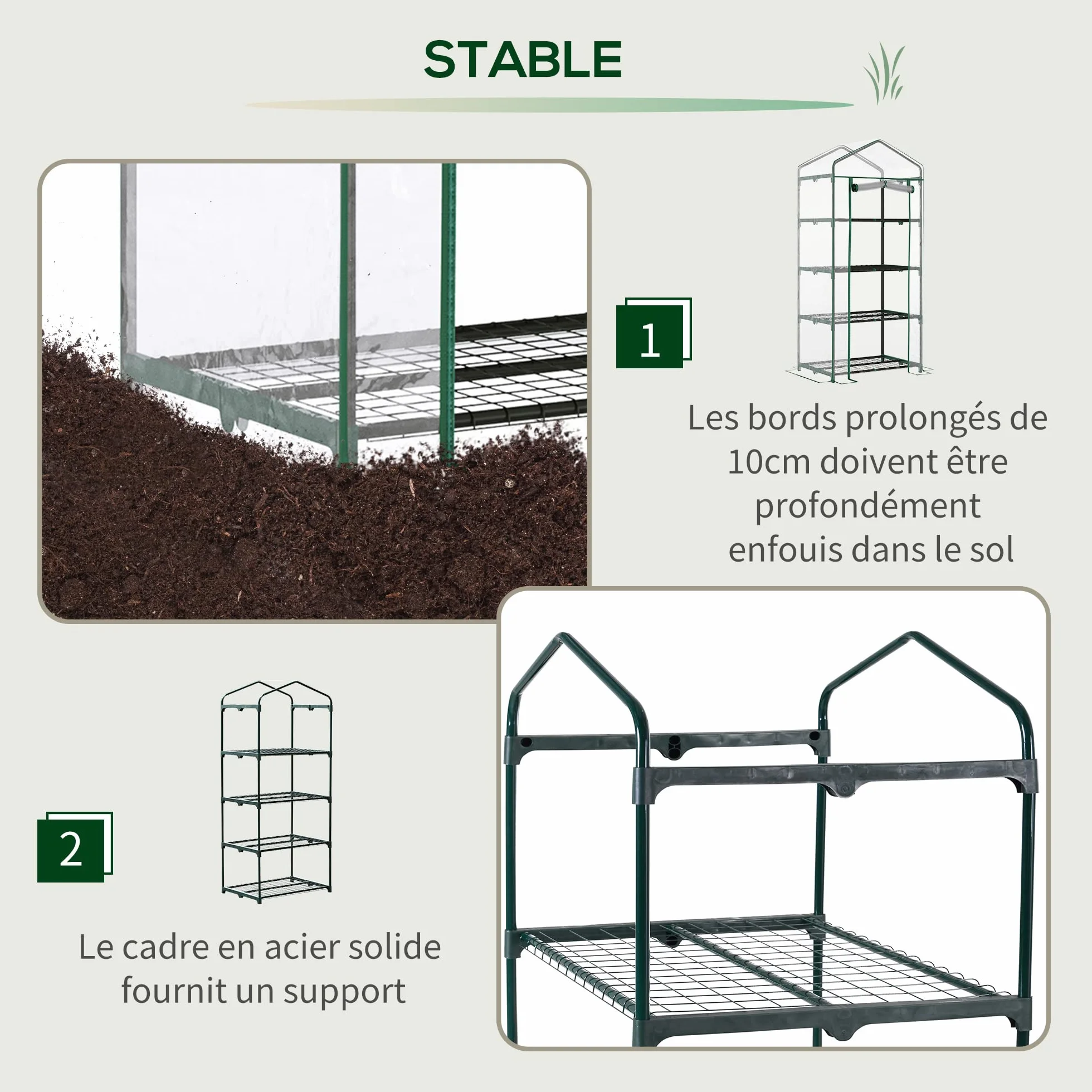 Outsunny Serre de Jardin PVC avec Étagères 4 Niveaux, Serre de Balcon, Bâche Renforcée 140g/m², Châssis en Acier, Porte Zippée Enroulable, pour Légumes et Plantes, Extérieur, 70x50x160cm, Transparente