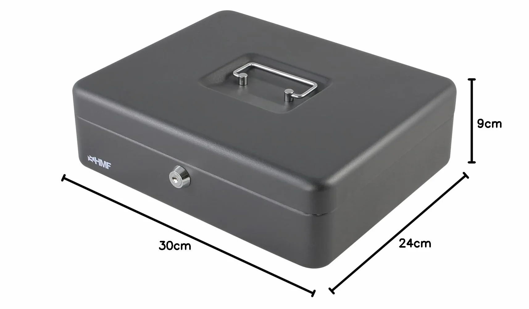 HMF Caisse à monnaie verrouillable, 5 compartiments, 30 x 24 x 9 cm, Noir