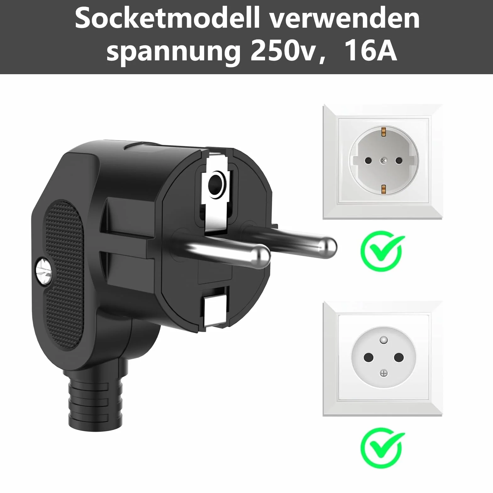 Prise Electrique Européenne IP20 250V 16A Schuko Noir