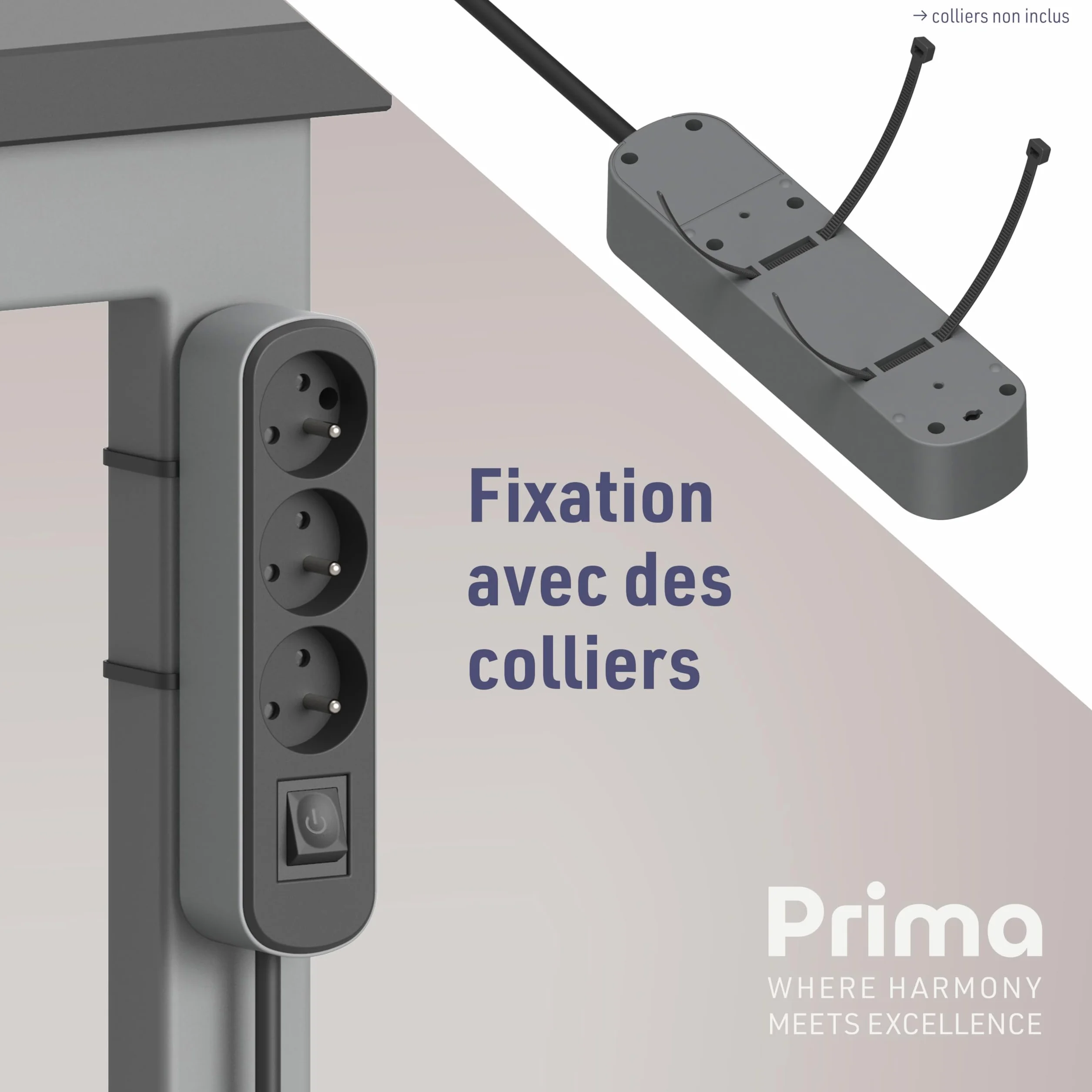 Electraline Bloc Multiprise Prima 3 Prises 16A Interrupteur 1.5 M Noir/Gris