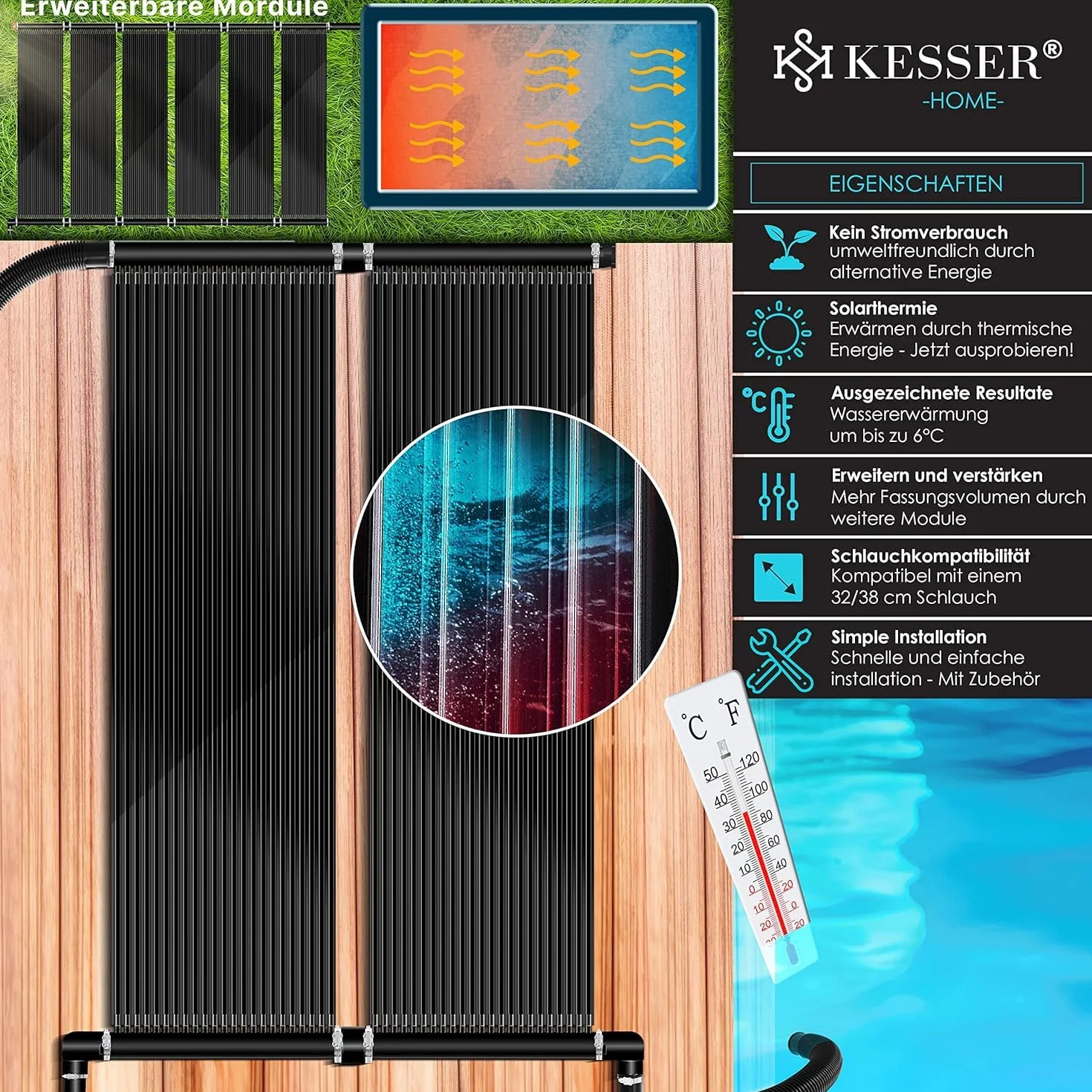 KESSER Chauffage Solaire pour Piscine Capteur Solaire 500 x 70cm UV Résistant