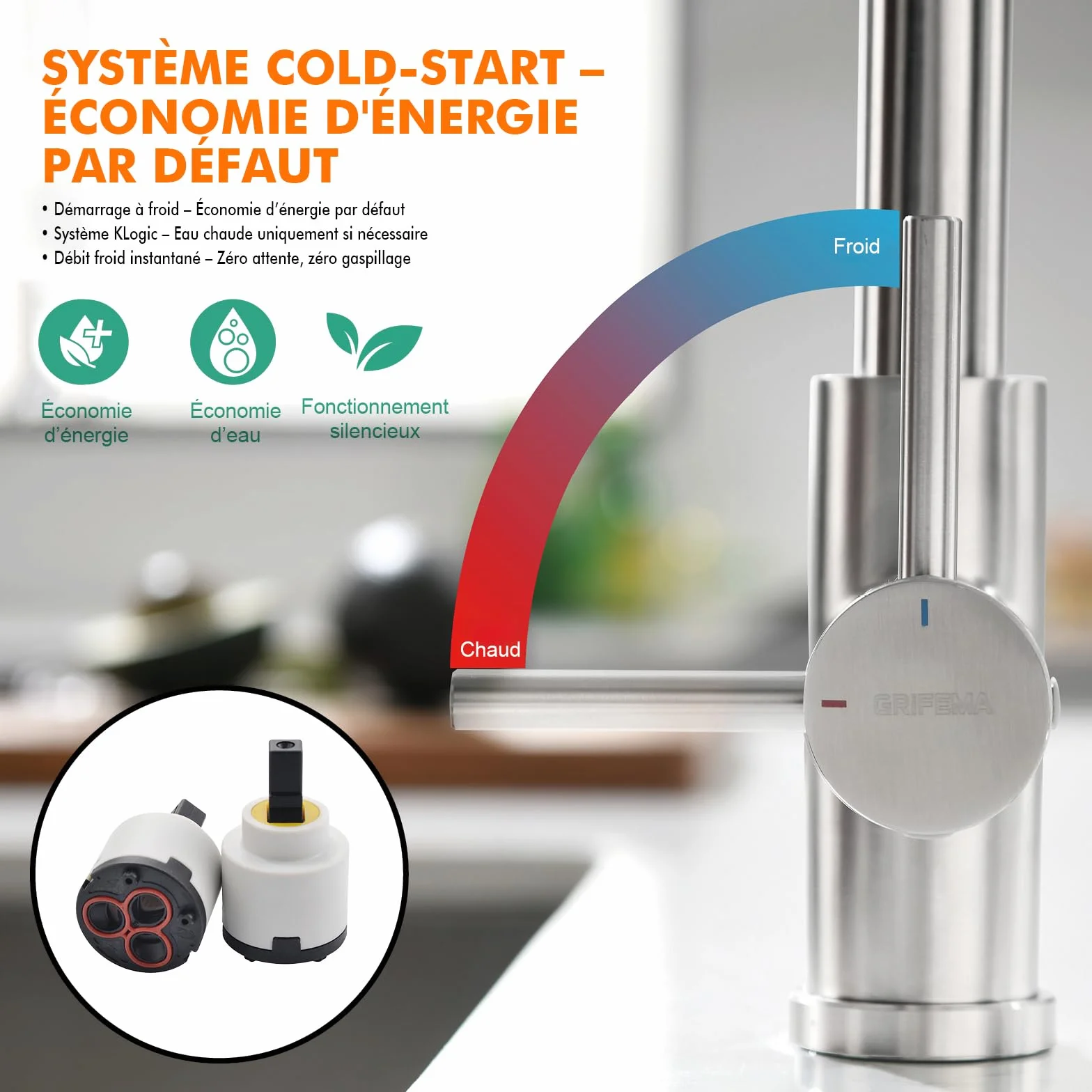 GRIFEMA G4008 Robinet de Cuisine Mitigeur Évier à Poignée Unique, Arc Élevé 360, Acier Inoxydable