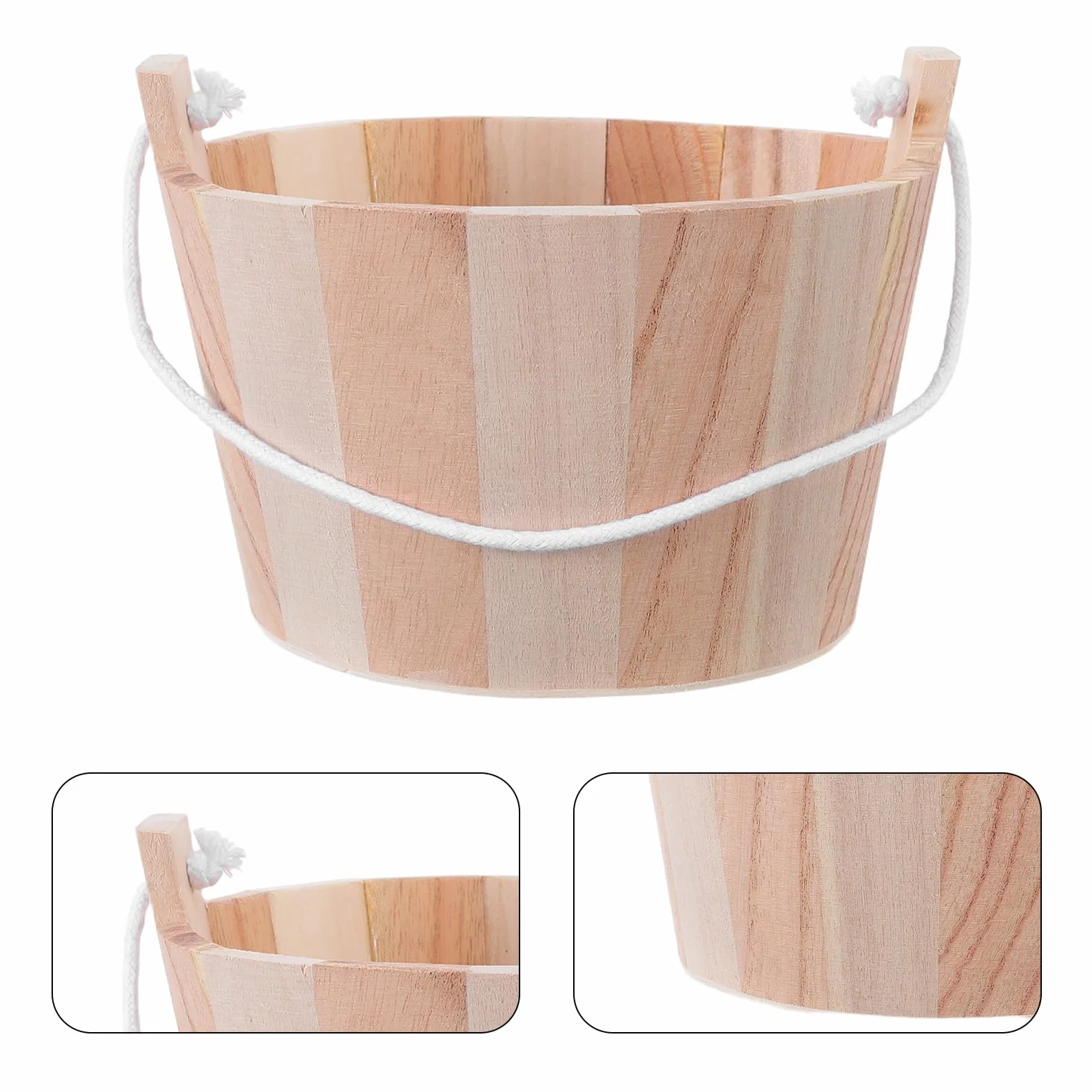 Seau de Sauna en Bois Naturel 5l avec Poignée en Corde pour Sauna Traditionnel