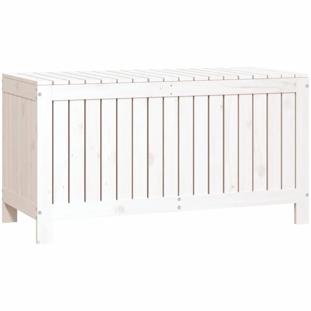 vidaXL Boîte de Rangement de Jardin, Coffre à Outils avec Couvercle, Bac de Rangement, Organisateur de Salon Chambre, Moderne, Blanc Bois de Pin Massif