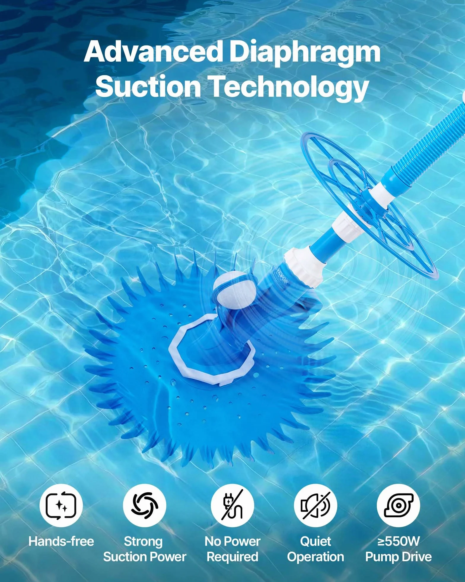 VEVOR Aspirateur de piscine à aspiration automatique, 12 tuyaux, nettoyeur pour piscines creusées et hors sol jusqu'à 6,1 x 10,7 m