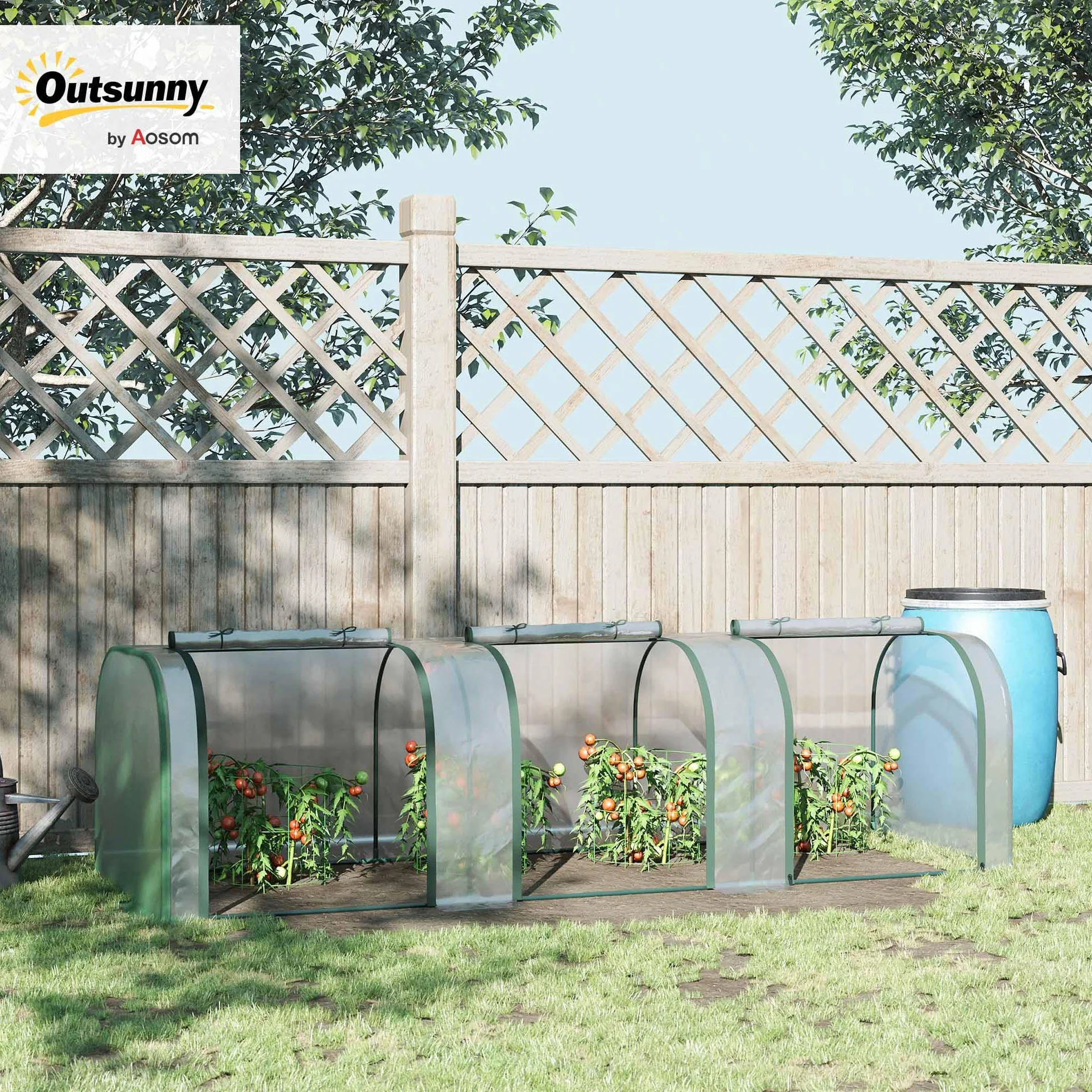 Outsunny Mini Serre de Jardin Mini Serre Tunnel Serre à Tomates 3 x 1 x 0,8 m Acier Plastique Haute densité Anti-UV 3 Portes avec Zip enroulables Transparent