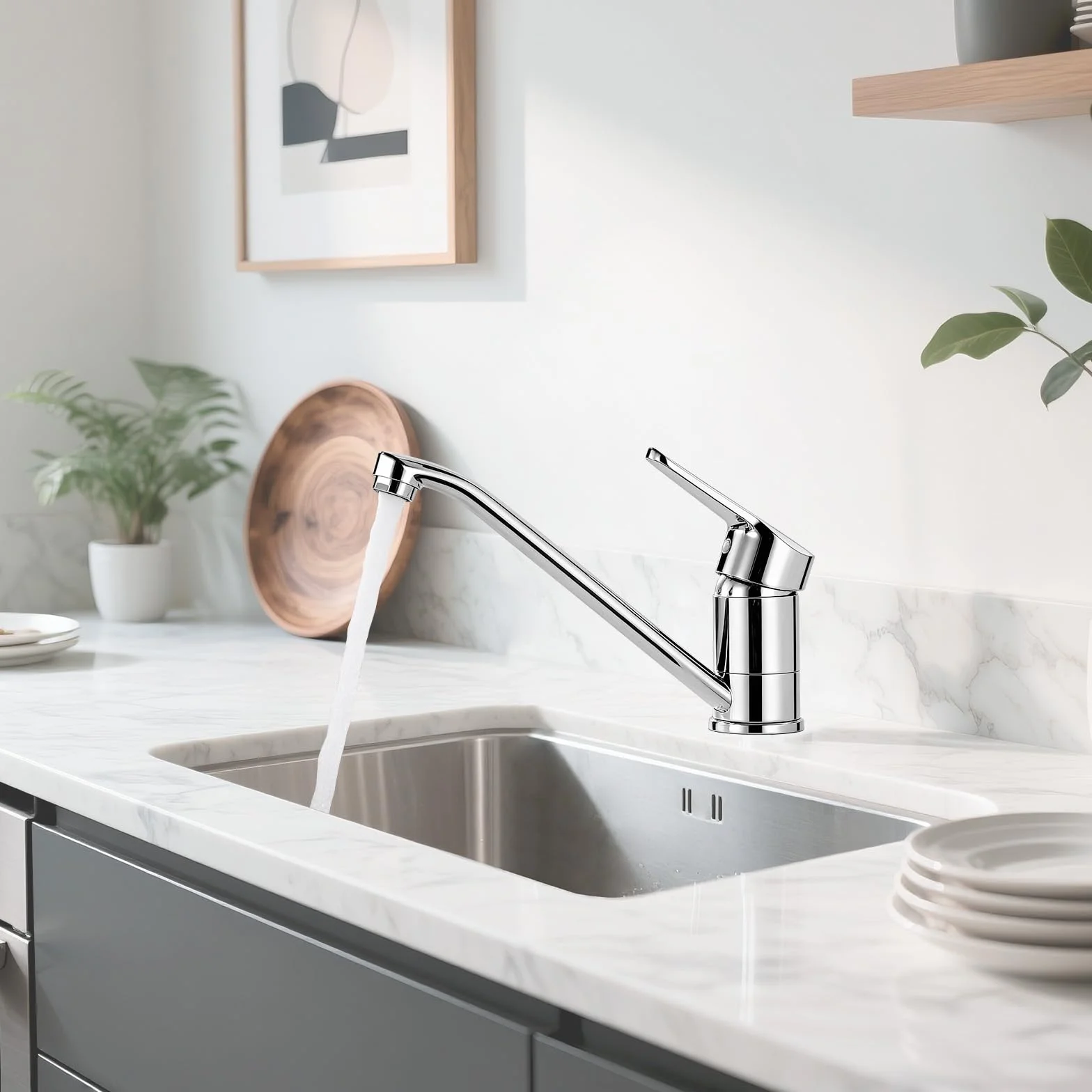 Ibergrif Mitigeur d'Evier Robinet Cuisine Monocommande Orientable 360° Laiton Chromé Argent