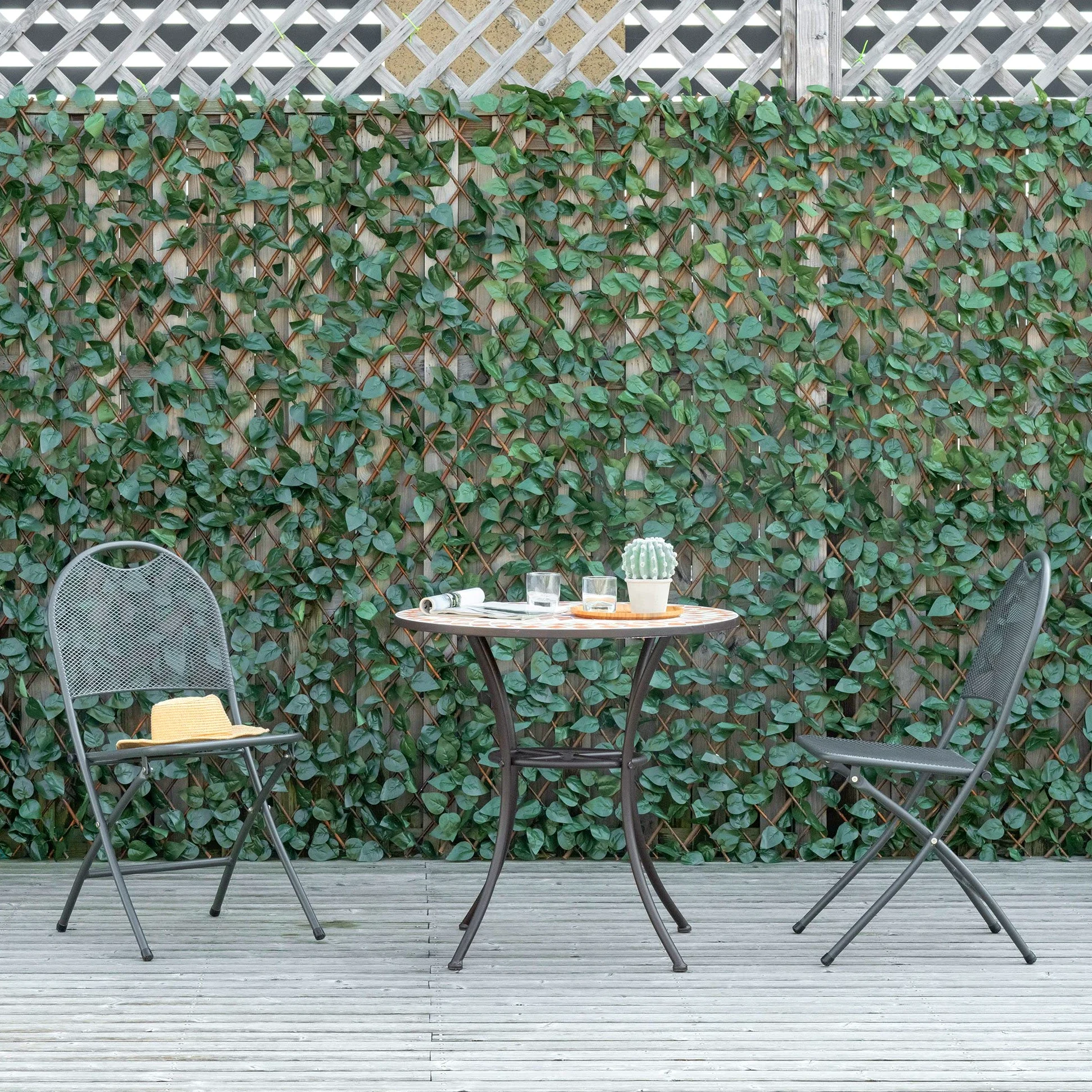 Outsunny Lot de 4 Haies Artificielles de Lierre, Feuilles Murale Brise-vue Extensible en Polyester Osier, Clôture Décorative Artificielle 200 x 100 cm pour Jardin Extérieur Balcon Terrasse, Vert
