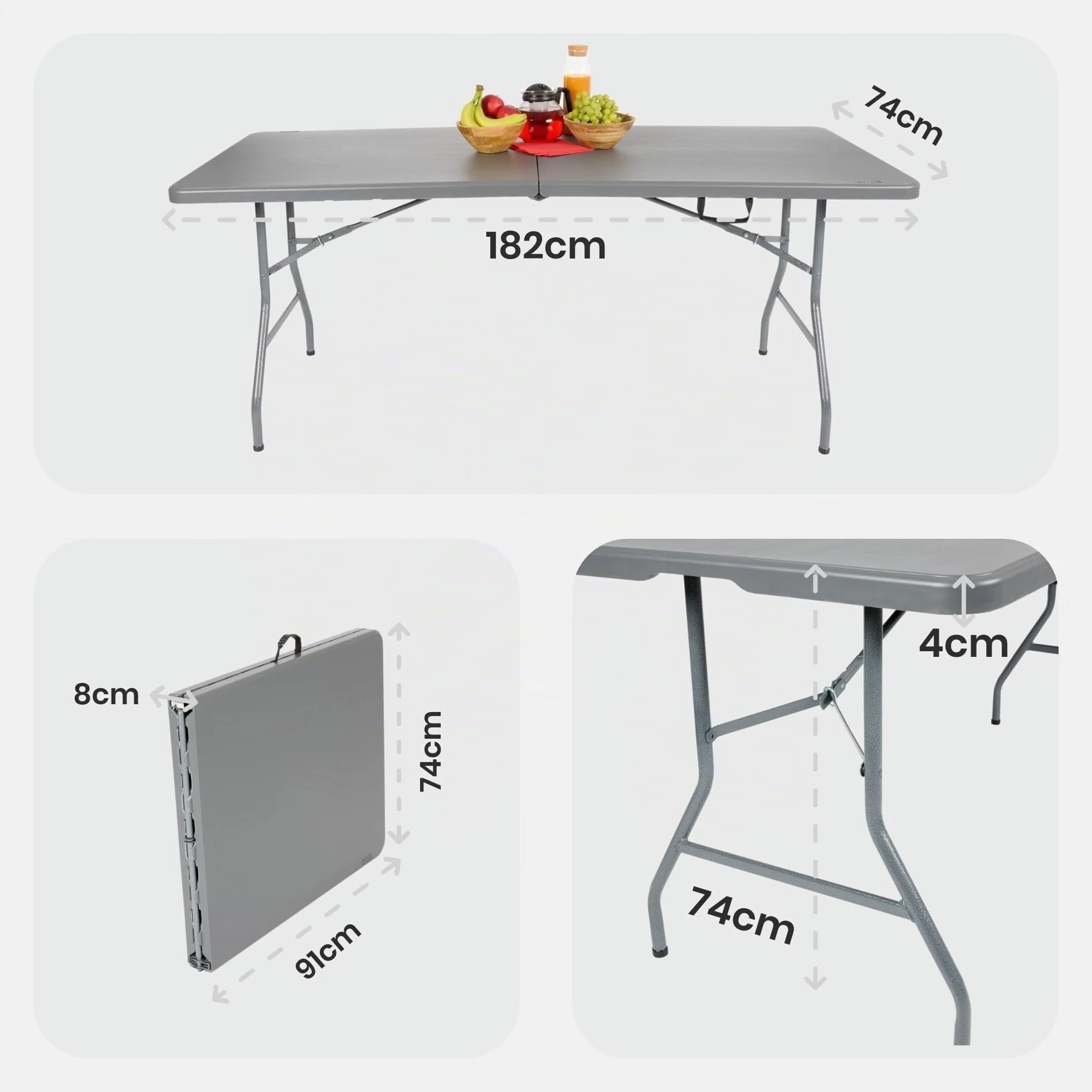 AREBOS Table de Buffet Pliable 182 x 74 x 74 cm Résistante aux intempéries Anthracite pour 8 Personnes