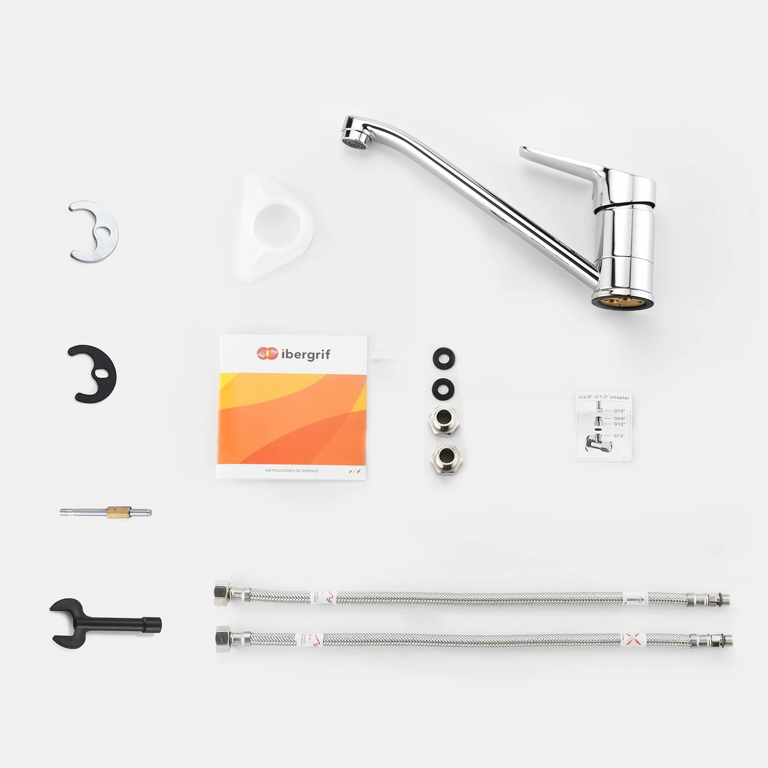 Ibergrif Mitigeur d'Evier Robinet Cuisine Monocommande Orientable 360° Laiton Chromé Argent
