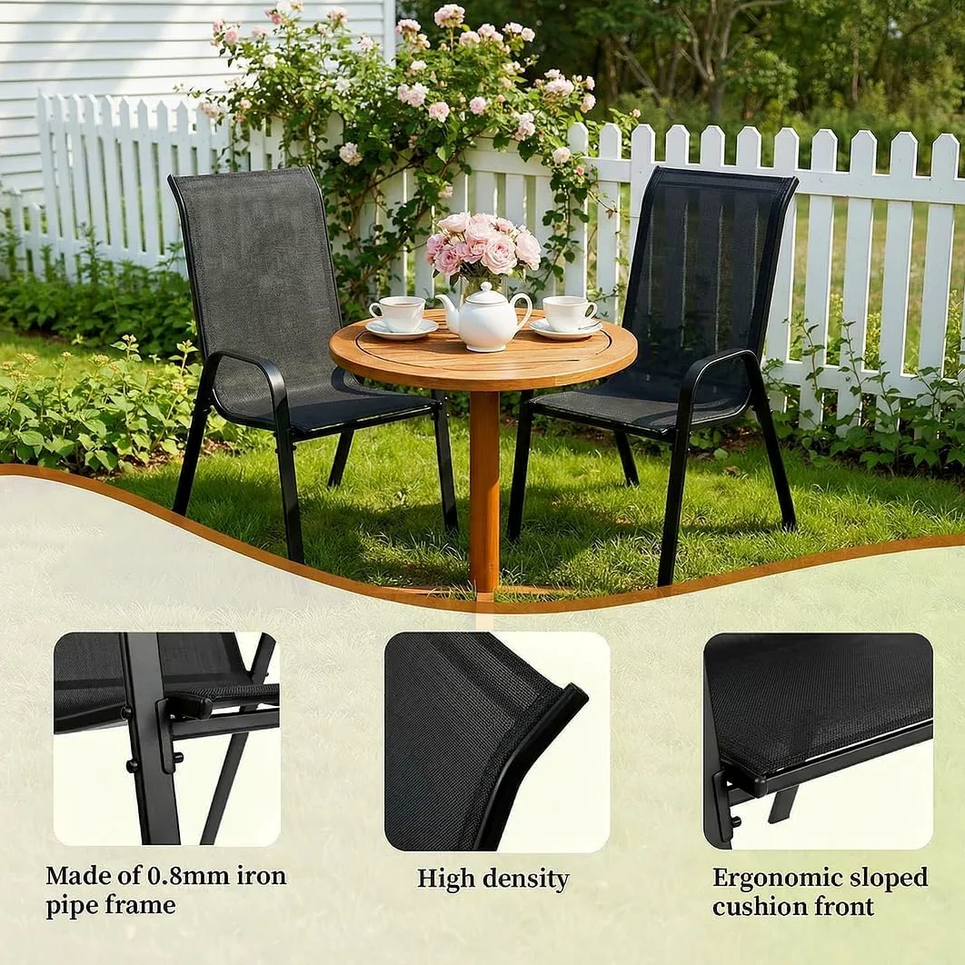 LIFERUN Lot chaises de Jardin empilables à Dossier Haut - Structure en Acier textilène - pour Jardins, Cours, balcons, Restaurants - Charge maximale : 150 kg - 54 x 69 x 93 cm (6, Noir)
