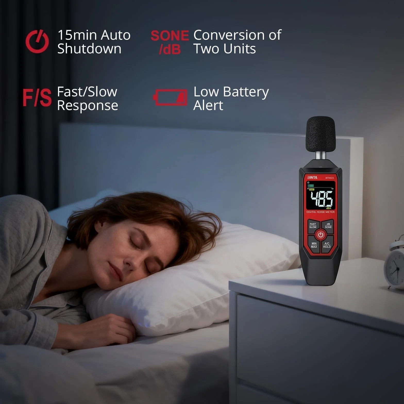 BINTA Sonomètre Décibelmètre Portable 30-130 dB Pondération A/C Écran LCD Fonction MAX/MIN