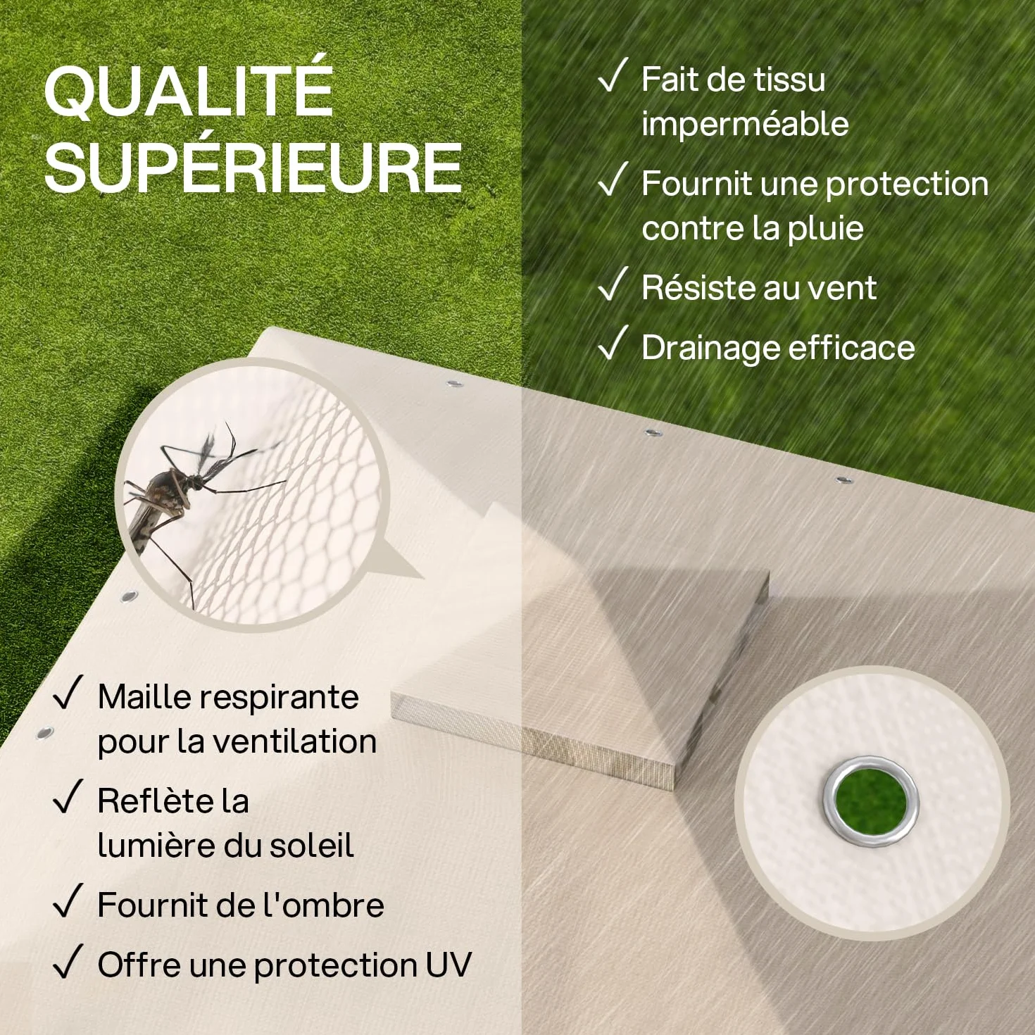 Toile de Toit de Rechange pour Pavillon Tonnelle Tente 3x3 m Double Étage Canvas 250g/m² Imperméable Beige