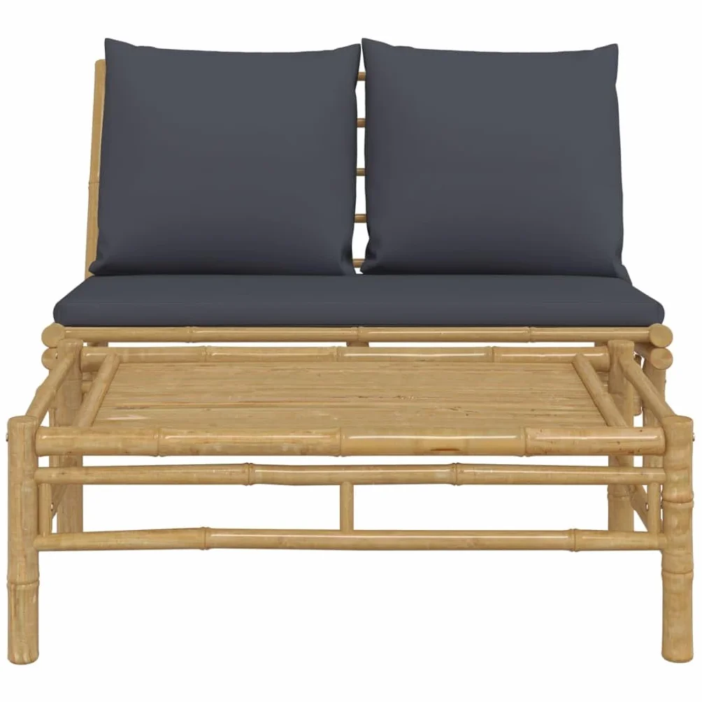 Ensemble salon de jardin, 2 pièces, en bambou naturel, avec coussins gris foncé, robuste, pour terrasse, balcon et véranda, ensemble de patio confortable