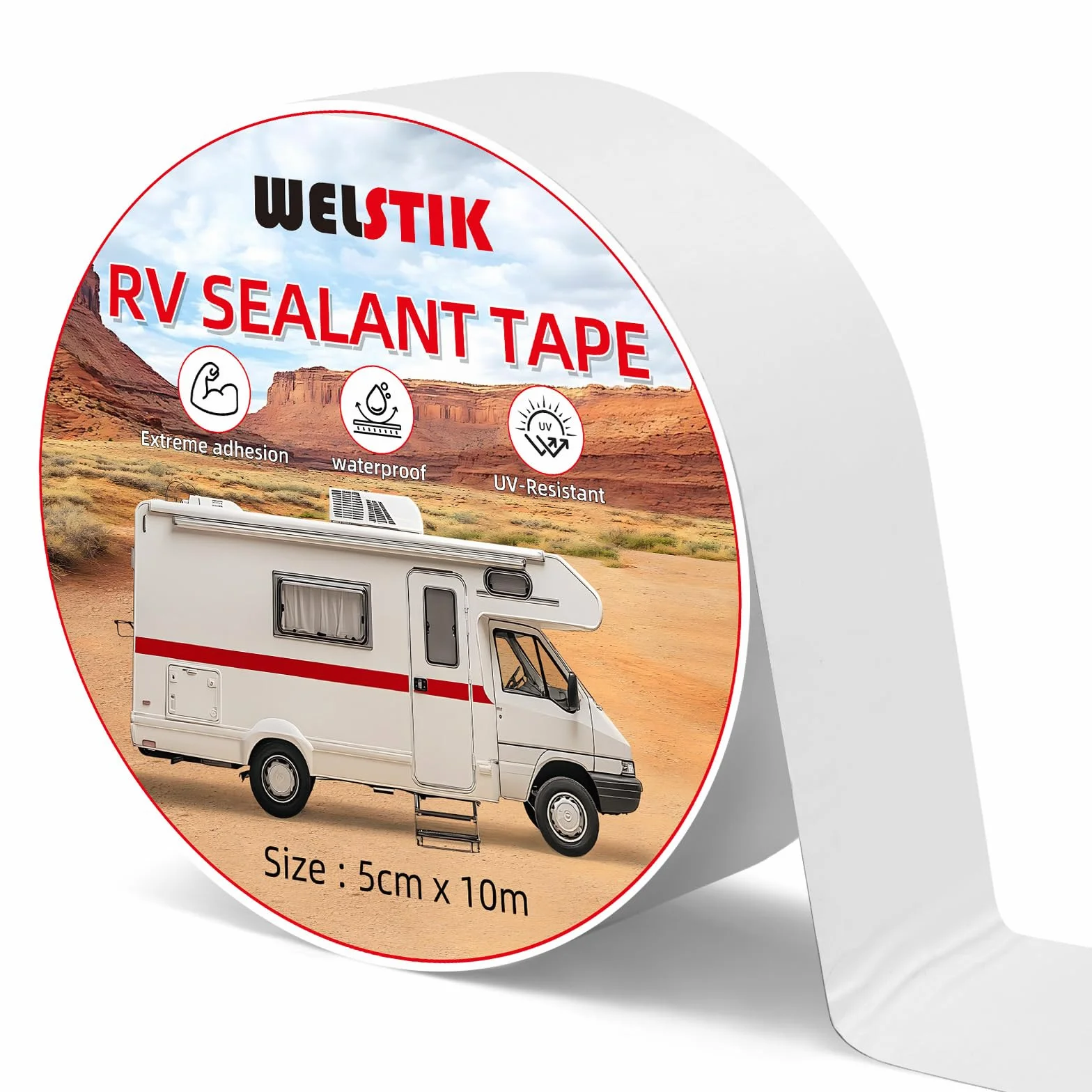 WELSTIK Ruban d'étanchéité de réparation de toit camping-car blanc 5 cm x 10 m résistant aux UV