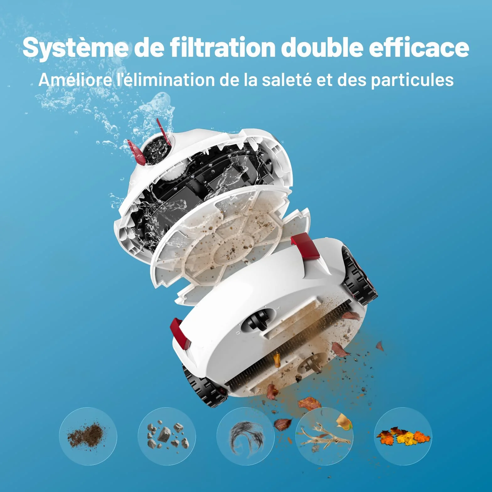 VONKO P10 Robot Piscine sans Fil, Aspirateur Automatique Piscine Hors Sol, Autonomie 100 Min, Blanc ivoire
