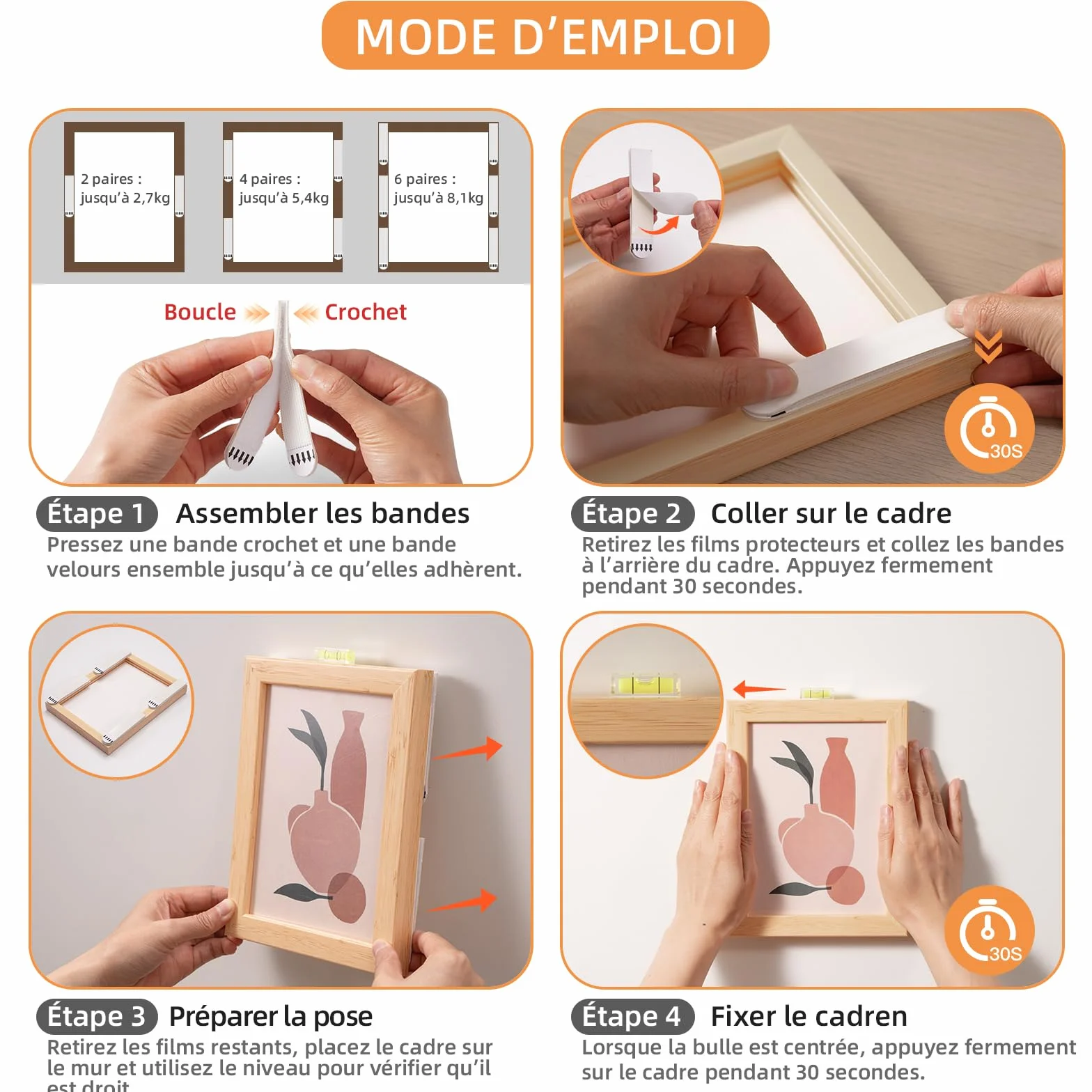 Trilancer Languettes Accroche Tableaux 20 Paires (40 Bandes) Fixation Sans Dommage Sans Clous Bandes Adhésives Forte Tenue pour Cadre Murale Décoration