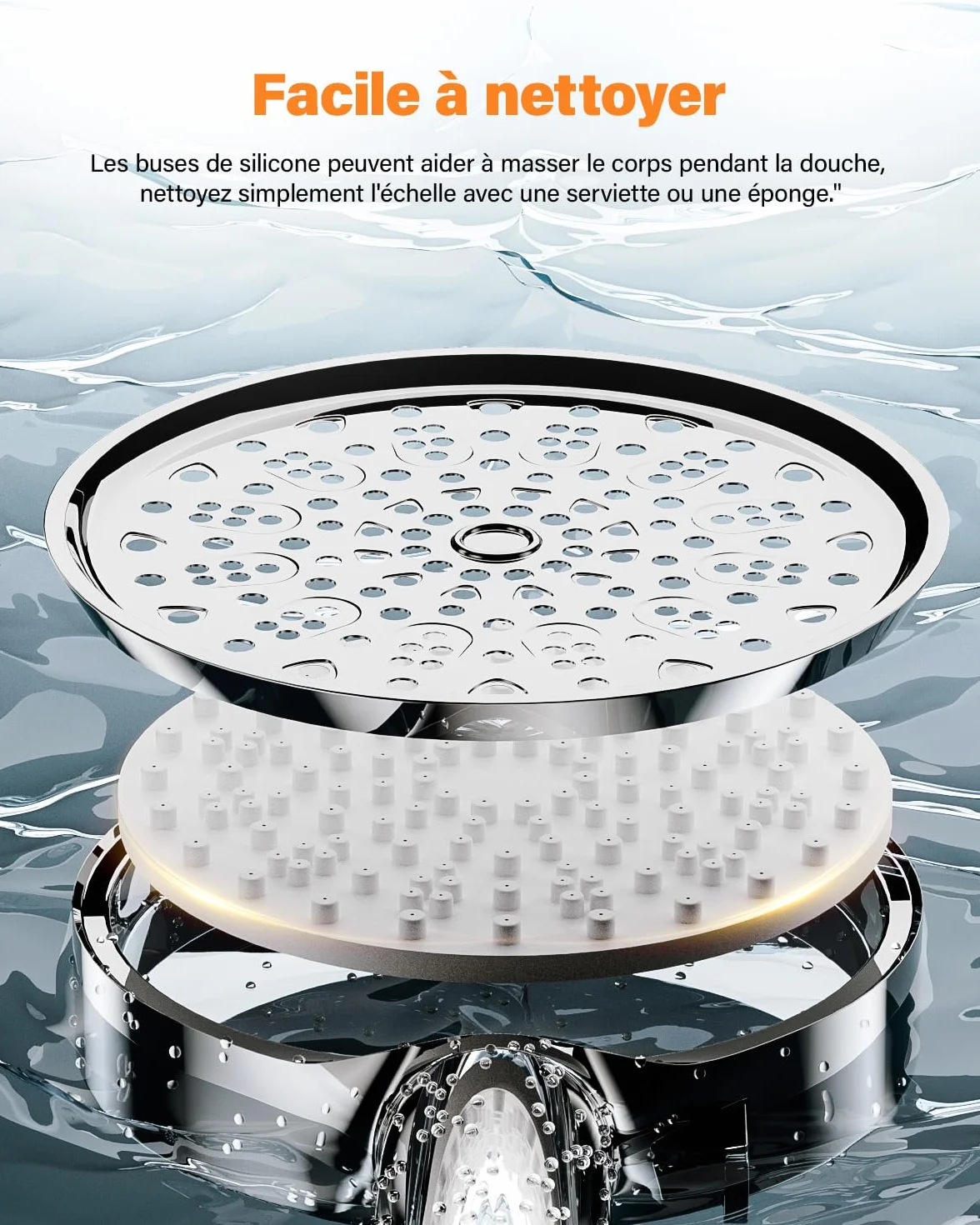 Cobbe Filtre Pommeau de Douche Anti Calcaire 20 Étapes Tuyau 1,5M 6 Types de Jets Haute Pression Chromé