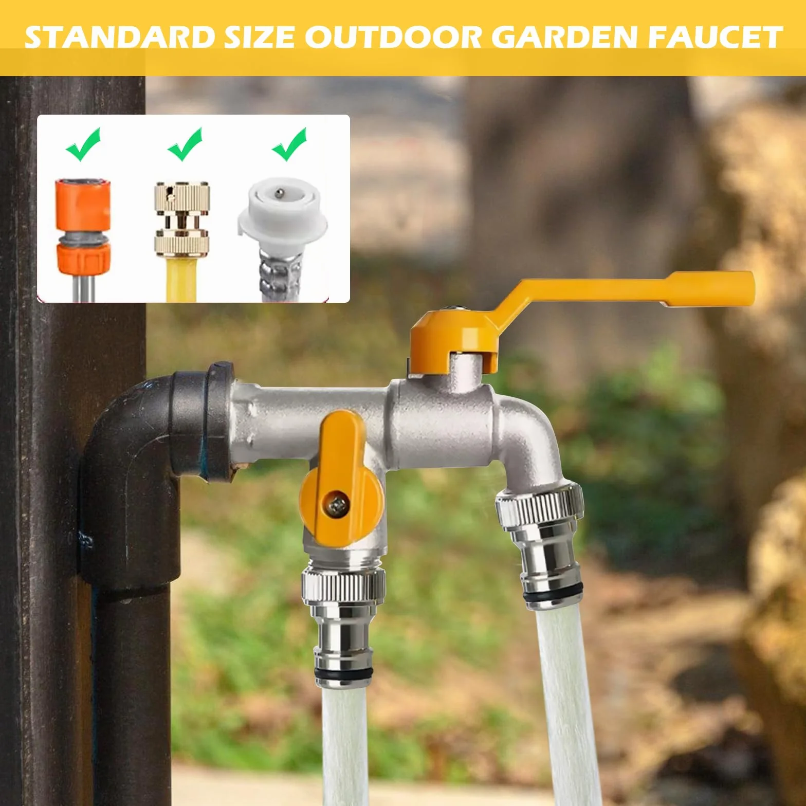 Robinet de Jardin Double Sortie en Laiton 1/2" Antigel avec 2 Sorties 3/4" et Ruban d'Étanchéité