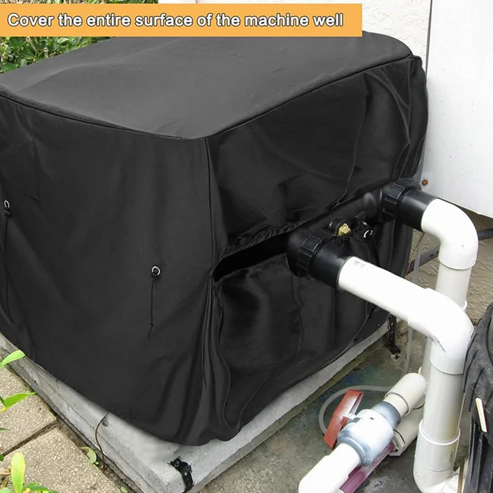 Bâche de Protection pour Réchauffeur de Piscine, Couverture Hiver avec Trou pour Tuyau et Fermeture Auto-Agrippante