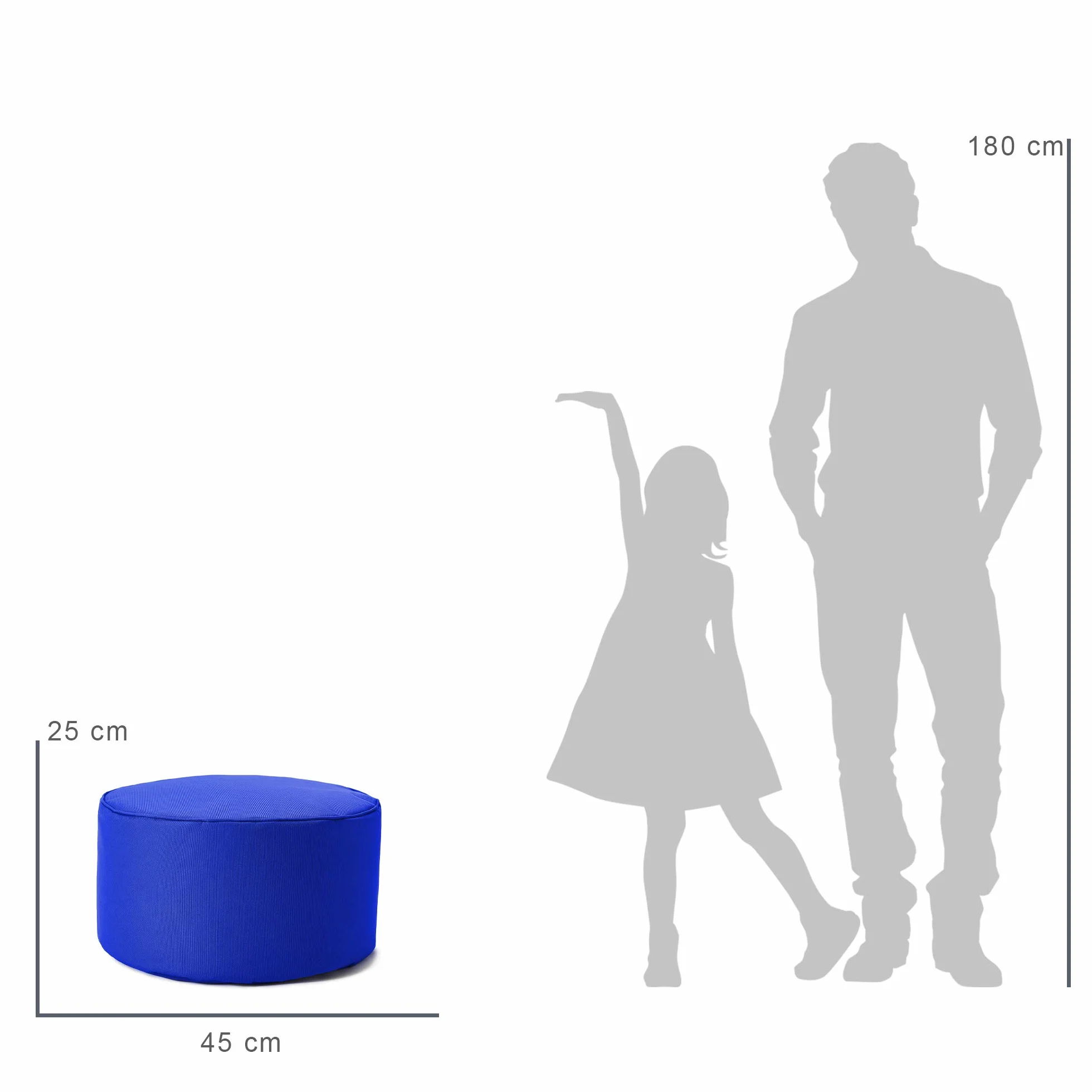 Lumaland Pouf Chaise Tabouret 25 x 45 cm | pour Enfants et Adultes | pour intérieur et extérieur | Coussin Rond de Sol | Pouf Siège - Résistant à l'eau | Entretien Facile [Bleu Roi]