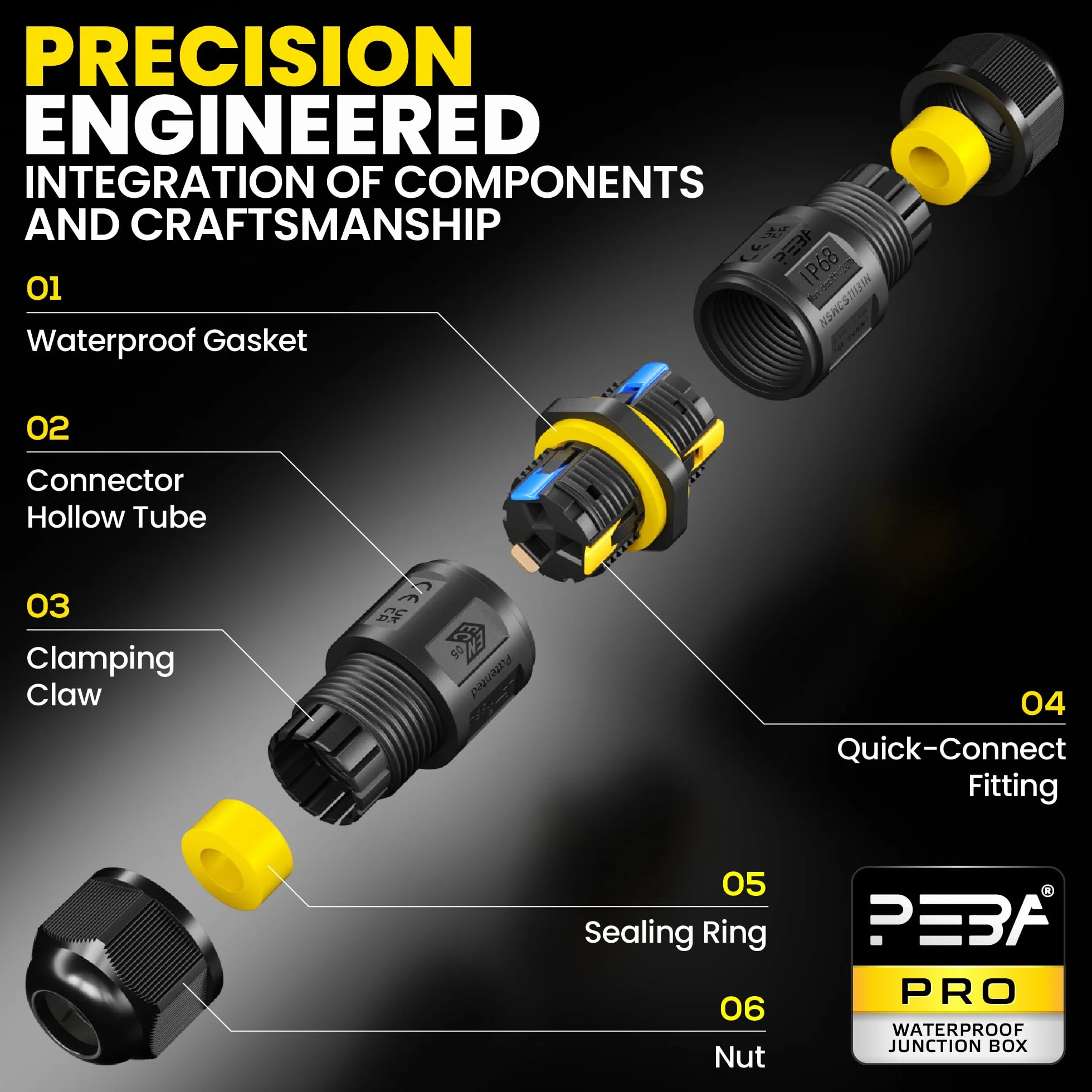 PEBA Connecteurs de Câbles Étanches IP68 Boîte de Jonction 3 Fils Raccord Extérieur Ø4-12mm 2 Pièces