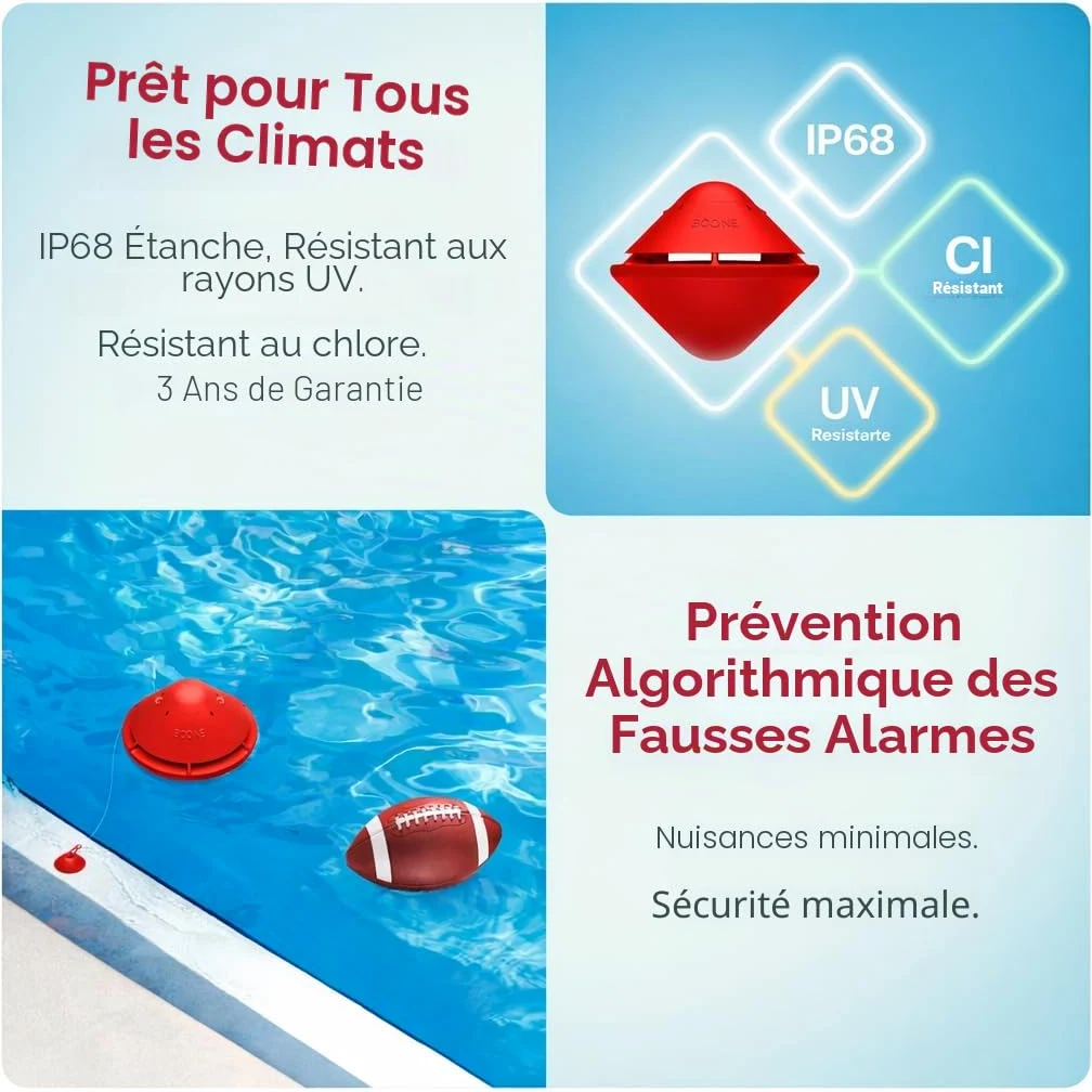 BCone Alarme de Sécurité pour Piscine Flottante Connectée, Sirène Puissante, Application Mobile, Détection de Chute, Protection Enfants et Animaux, Installation Rapide