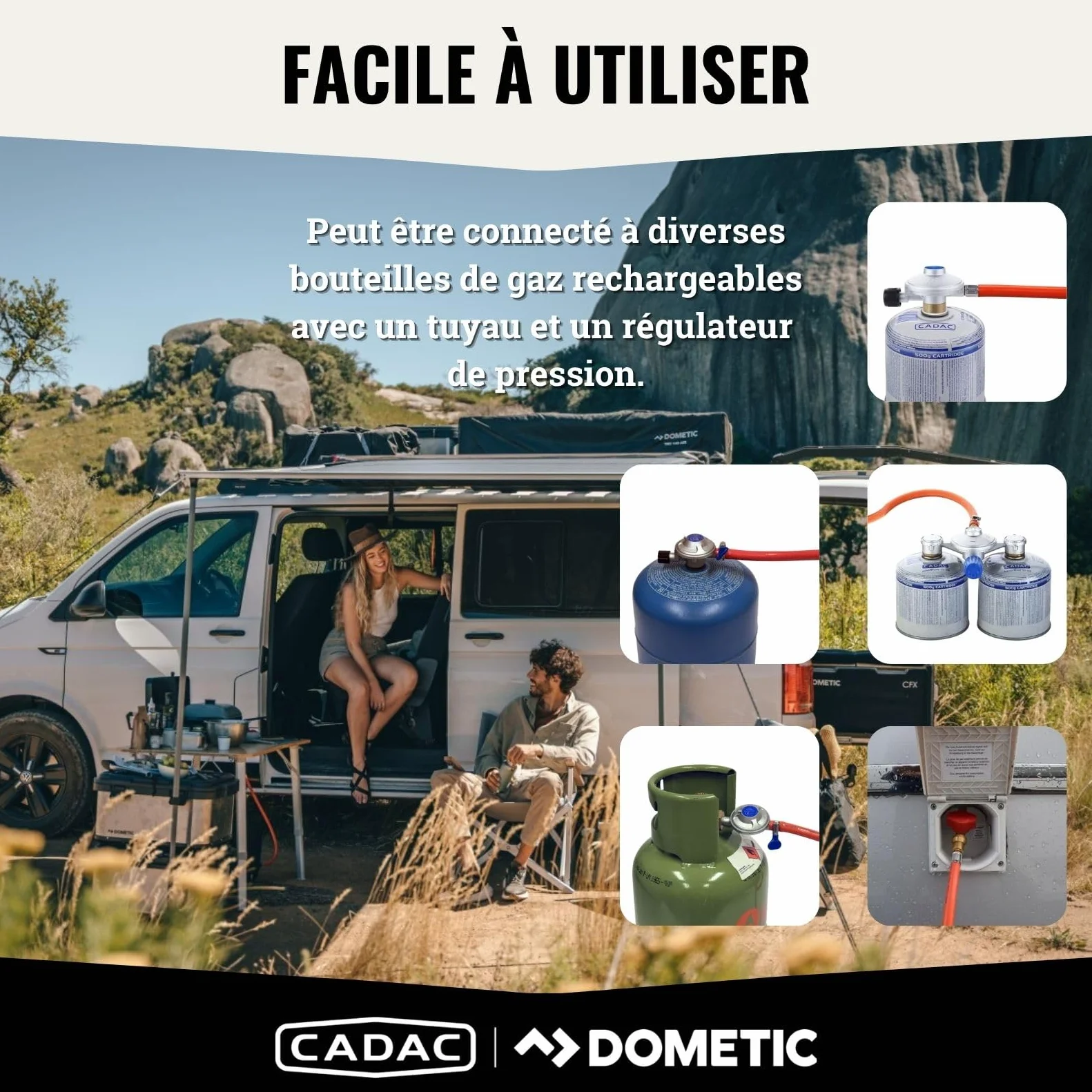 CADAC - 1 Cook Turbo FFD Flat Plate - barbecue - Barbecues portables - Surface de cuisson en acier inoxydable - Incl. Housse de protection - Camping - Les incontournables du barbecue - Noir