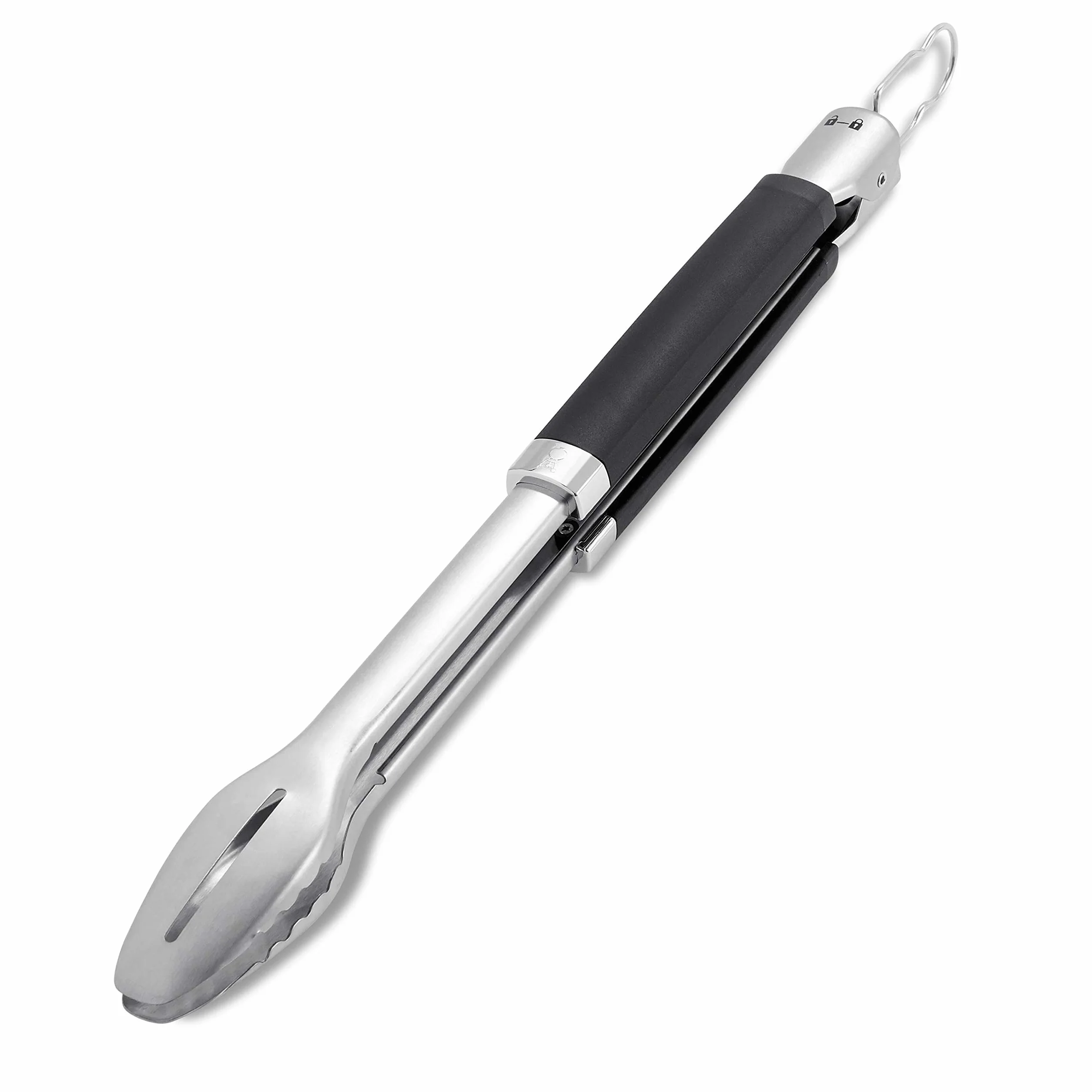 Weber Pince de barbecue premium (46cm), acier inoxydable, poignée confortable et système de fermeture, passe au lave-vaisselle, nettoyage facile, avec boucle de suspension - Noir/Argent (6760)