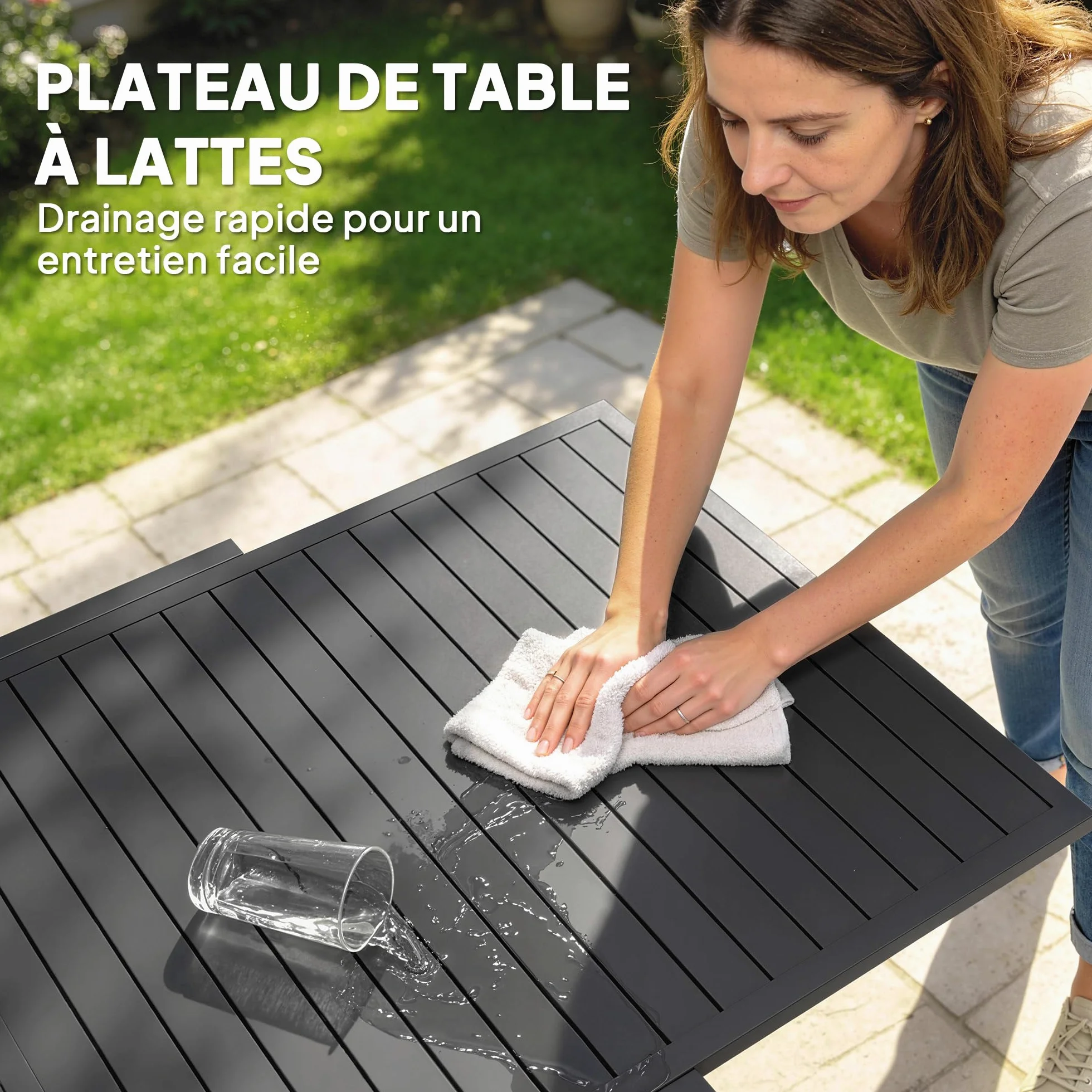 Outsunny Salon de Jardin 7 Pièces Table Extensible Aluminium - Ensemble Mobilier de Jardin avec 6 Chaises Empilables Textilène Rembourré - Meuble pour Terrasse Extérieur et Repas de Famille, Gris