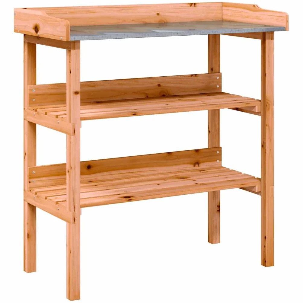 vidaXL Table à Plantes avec Étagère, Support de Pots de Fleurs, Présentoir à Plantes, Support à Plantes Jardin, Marron Bois de Sapin