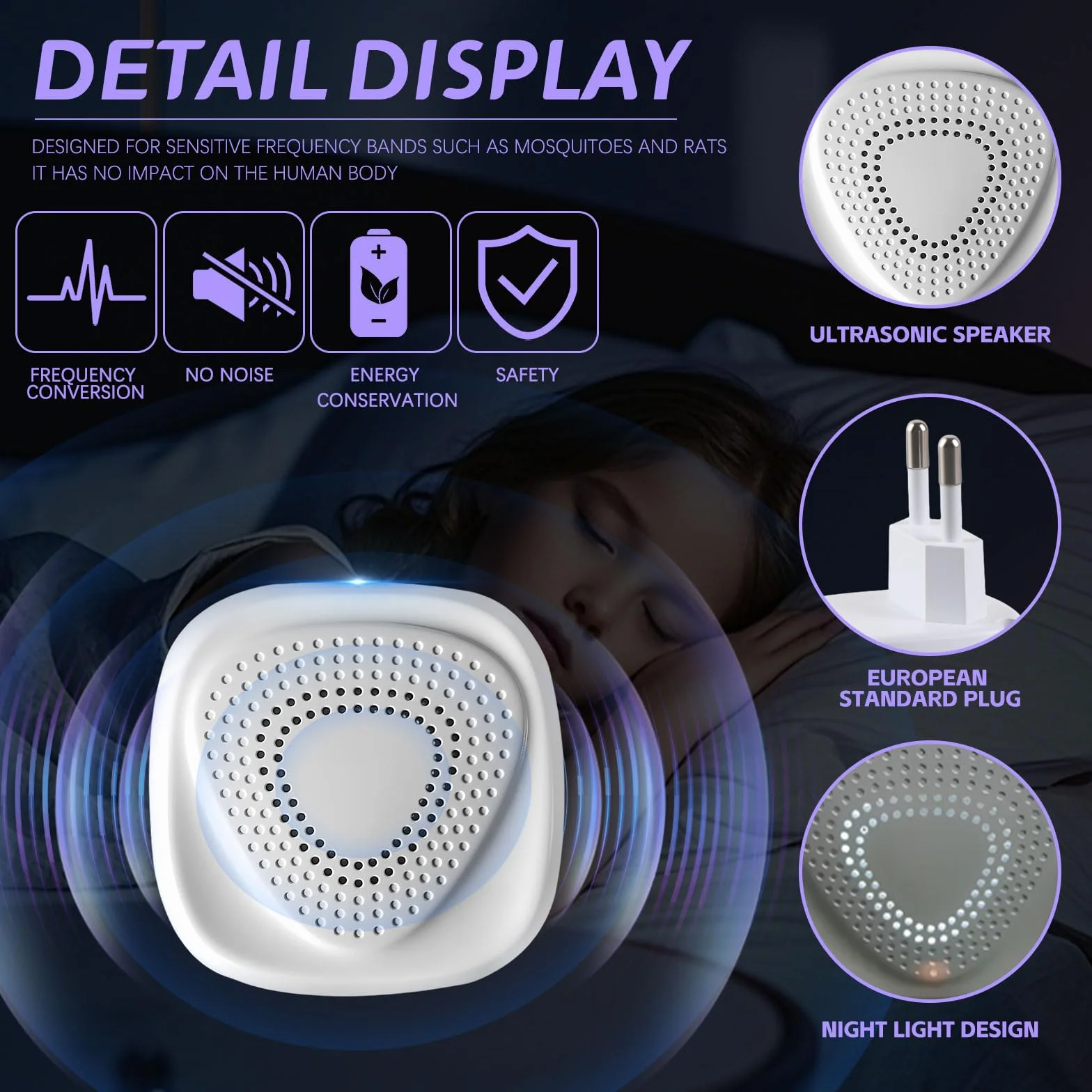Prise Anti Moustique Ultrason 4 Pcs, Répulsifs Ultrason Anti Moustique Électronique d'Intérieur, Défense Efficace Contre Les Moustiques, Souris, Cafards, Araignées, Fourmis et Mouches