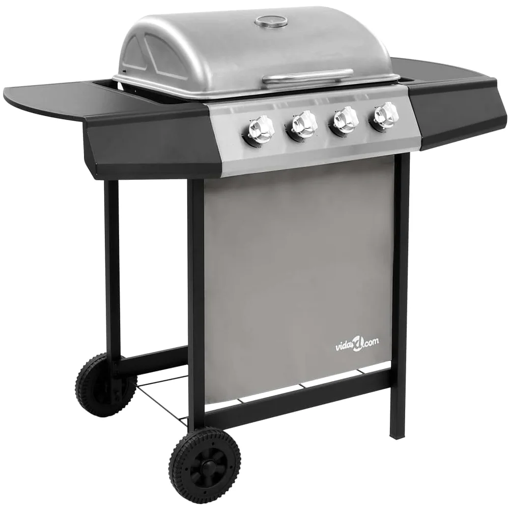 vidaXL Barbecue Gril à Gaz avec 4 Brûleurs d'Extérieur Grille de Cuisson Barbecue de Jardin Barbecue de Terrasse Noir et Argenté