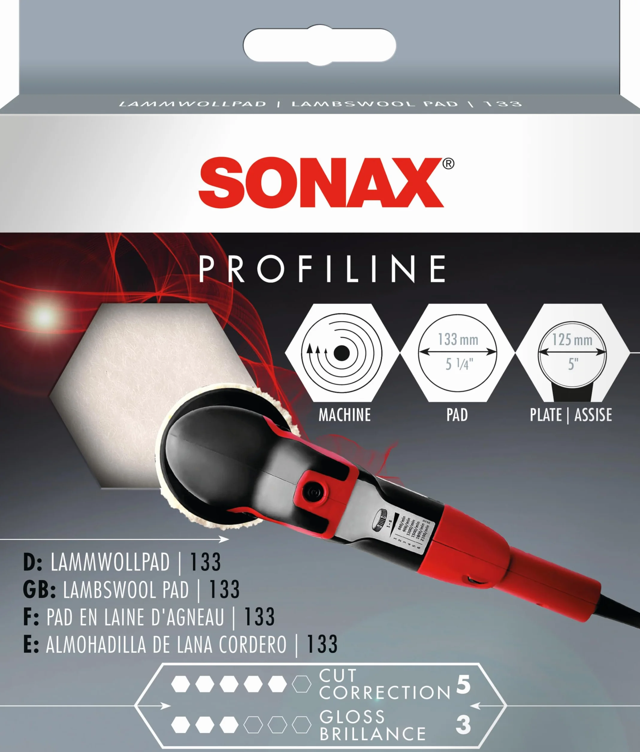 SONAX Pad en laine 133 (1 pièce) pad de polissage pour vernis avec polisseuse rotative