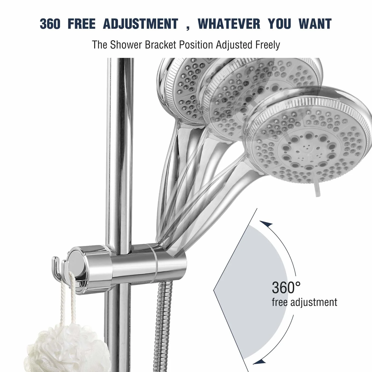 Support Pommeau de Douche Sans Percage, Diamètre Réglable 18-25 mm, avec Crochet et Entretoise Intégrée