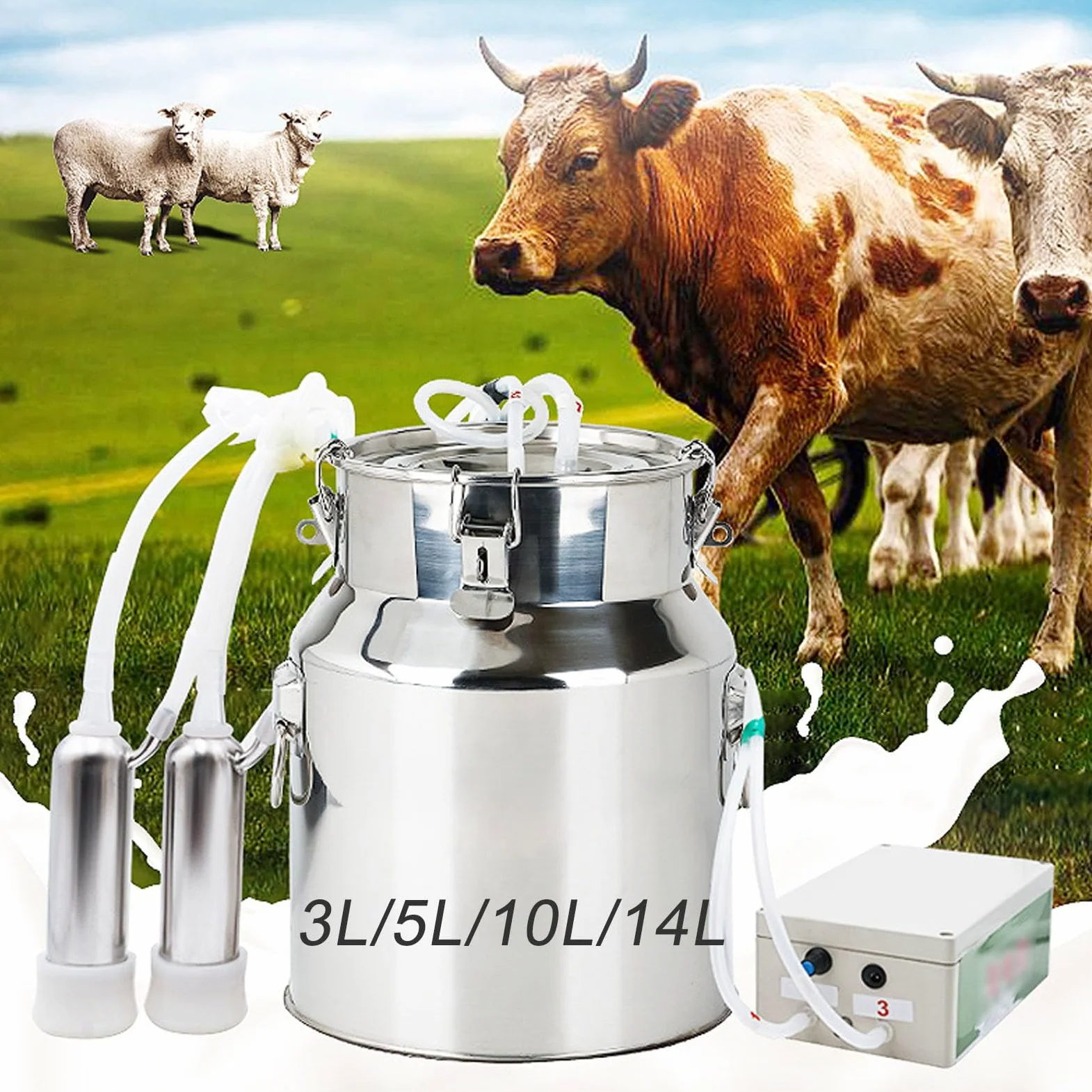 Machine À Traire Électrique Avec Technologie De Pulsation - Capacités 3L-14L Et Arrêt Automatique | Réservoir En Acier Inoxydable Pour Vaches Et Chèvres | Usage Domestique Et Agricole , 10L, goat