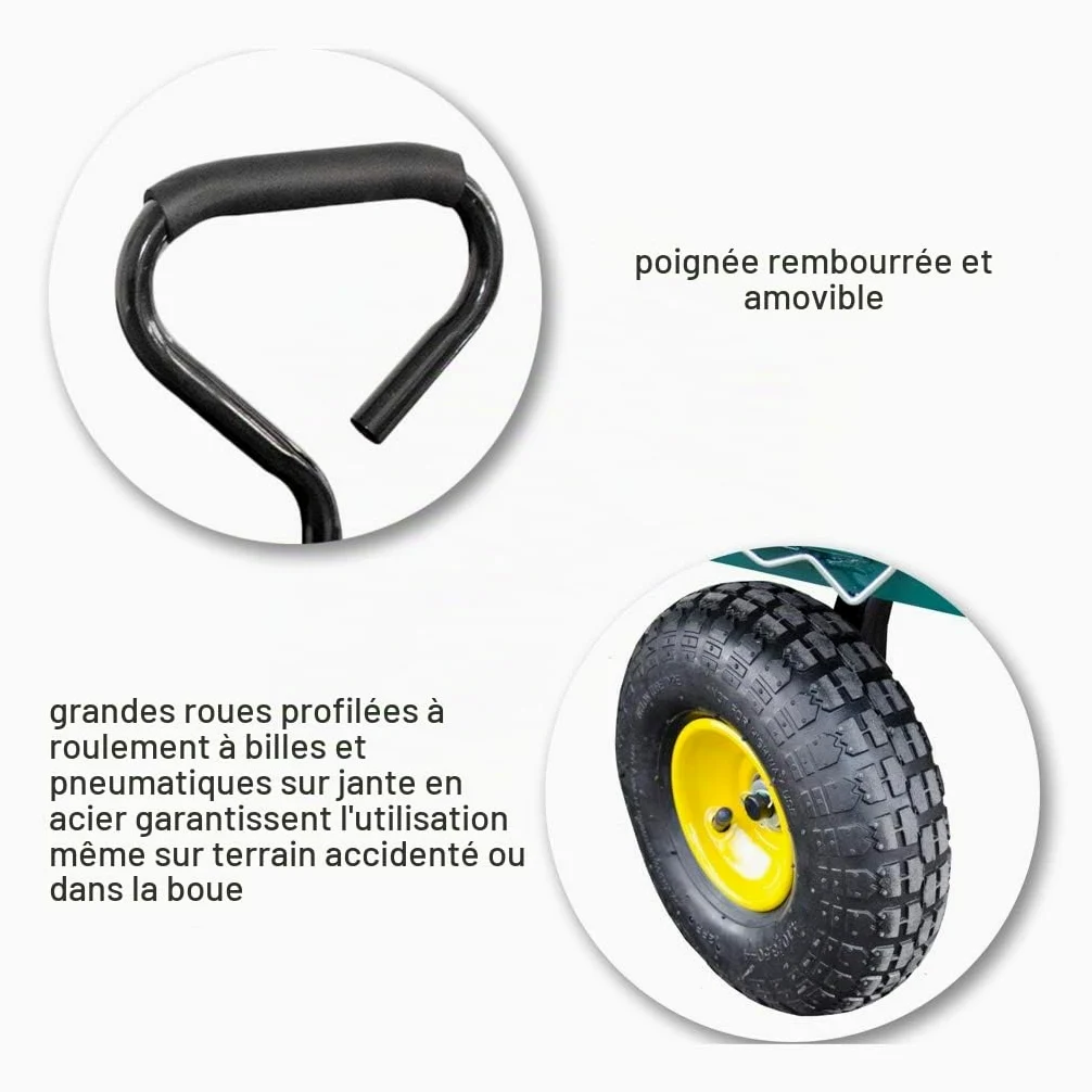 Georges Chariot de jardin, pour le transport, charge maximale : 550 kg, avec pneus pneumatiques et bâche intérieure amovible