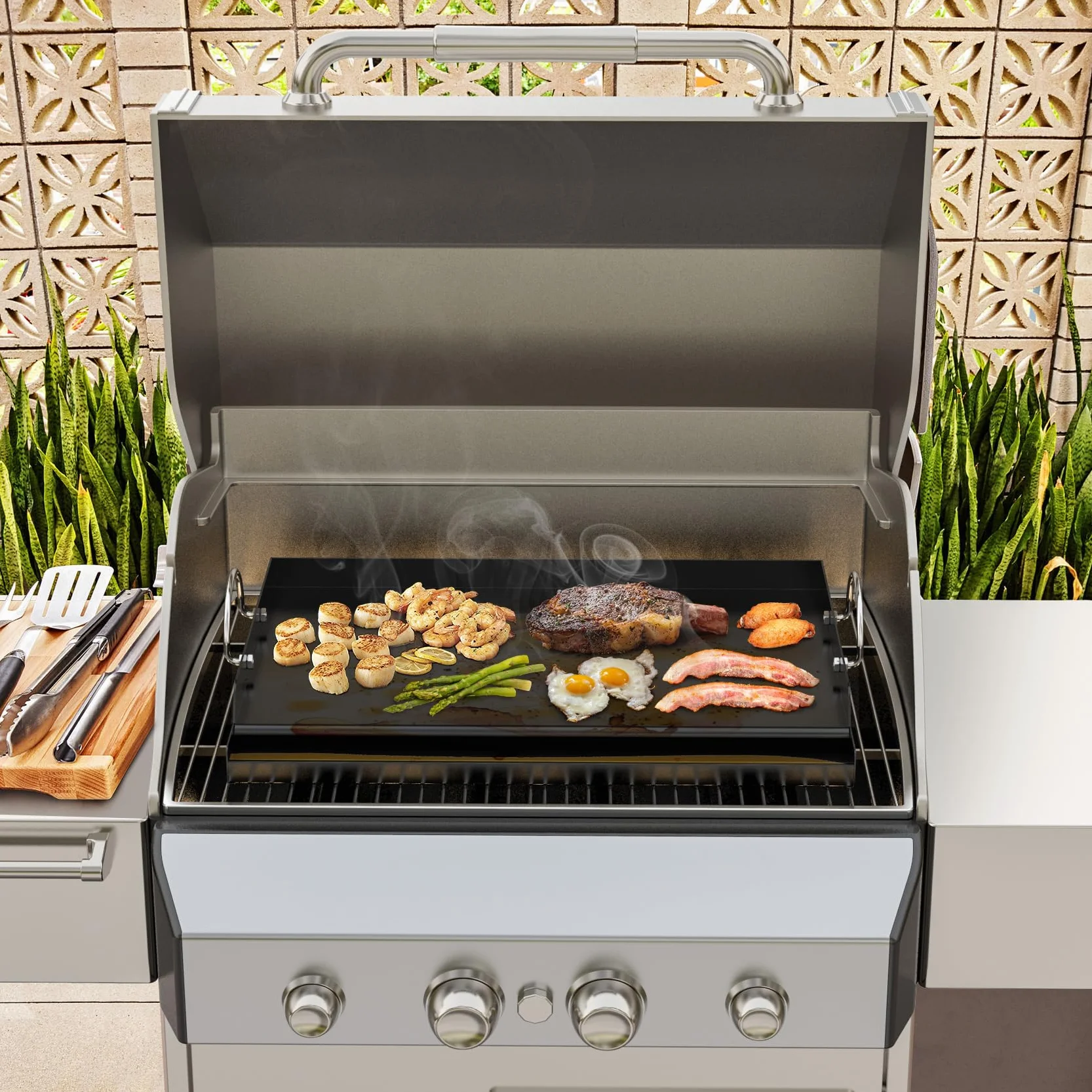 Onlyfire Plaque Plancha Barbecue 58.5 x 40.5 cm Antiadhésive Céramique BBQ