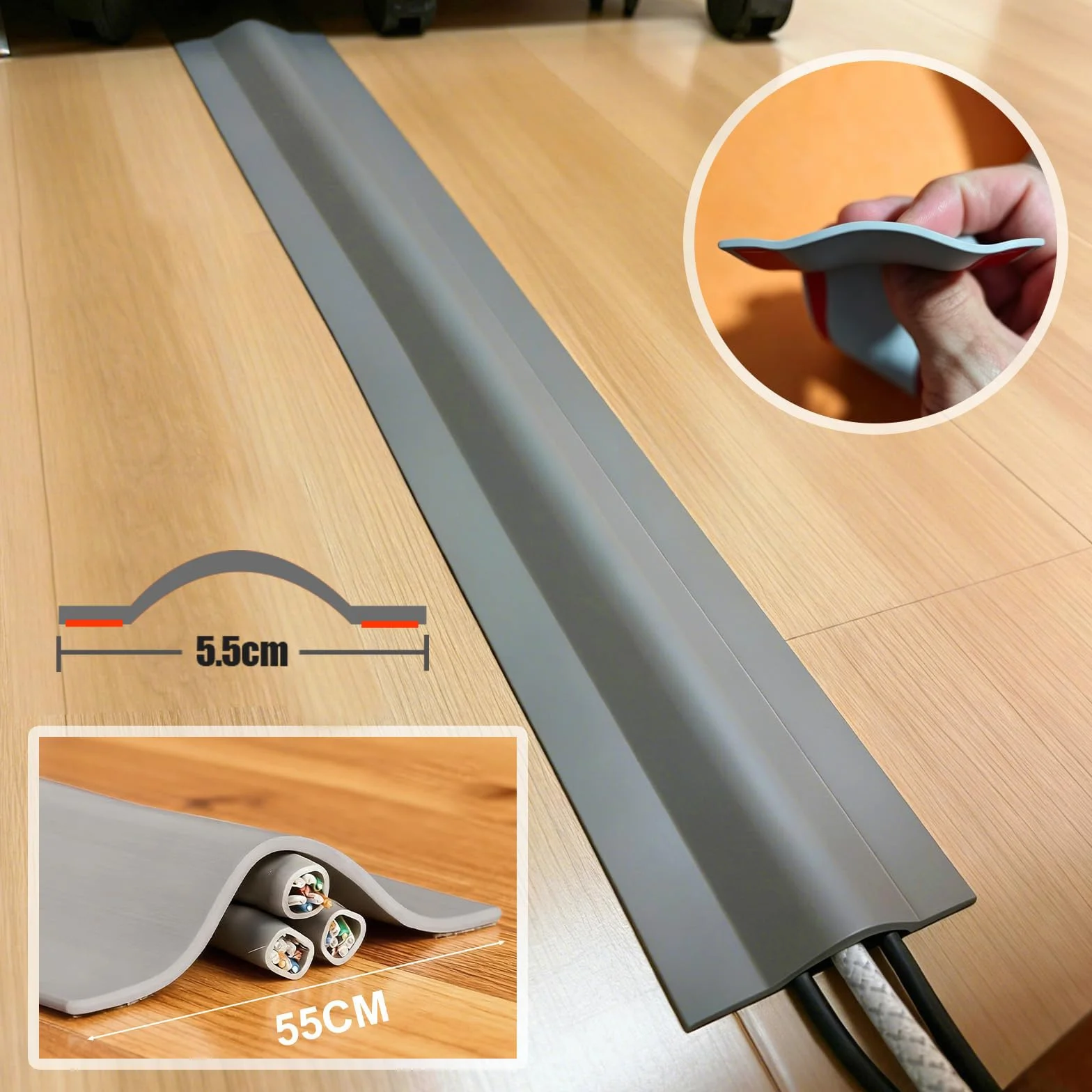 Cache-câbles flexible autocollant gris 3 m pour murs et sols