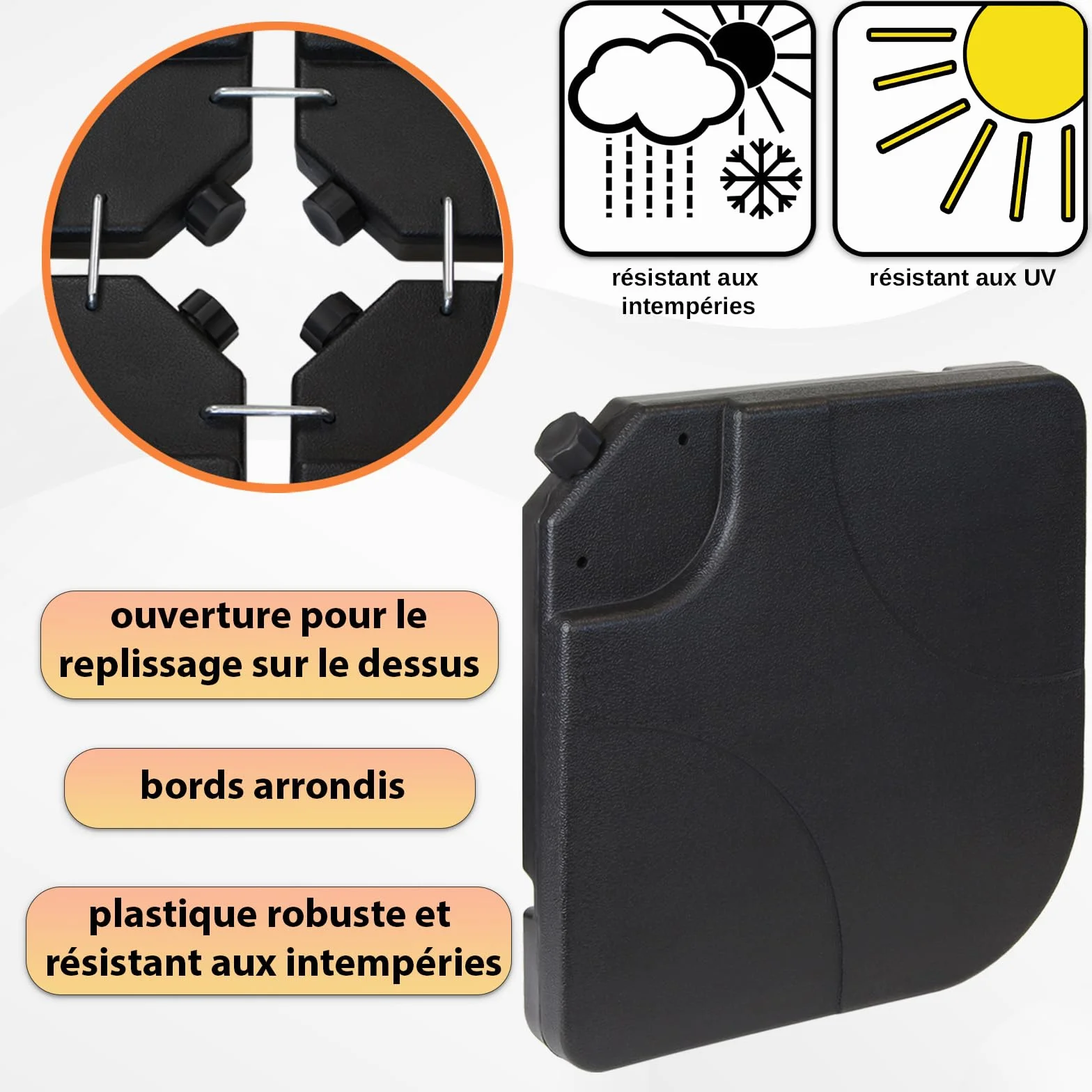 Montafox Lestage pour parasols Dalles de Parasol Pied en Croix Noir 60 litres / 100 kg
