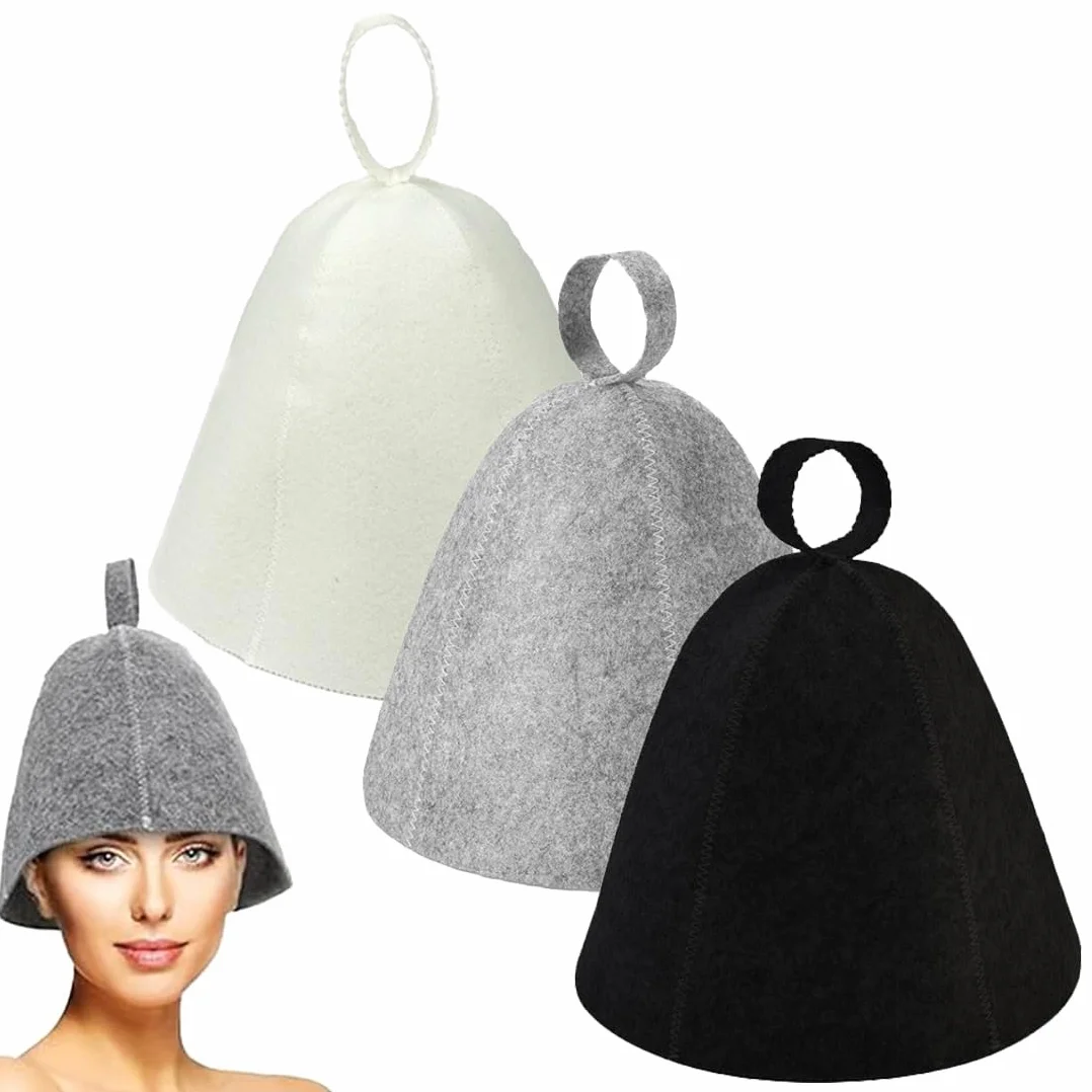 Lot de 3 chapeaux de sauna en feutre pour hommes et femmes