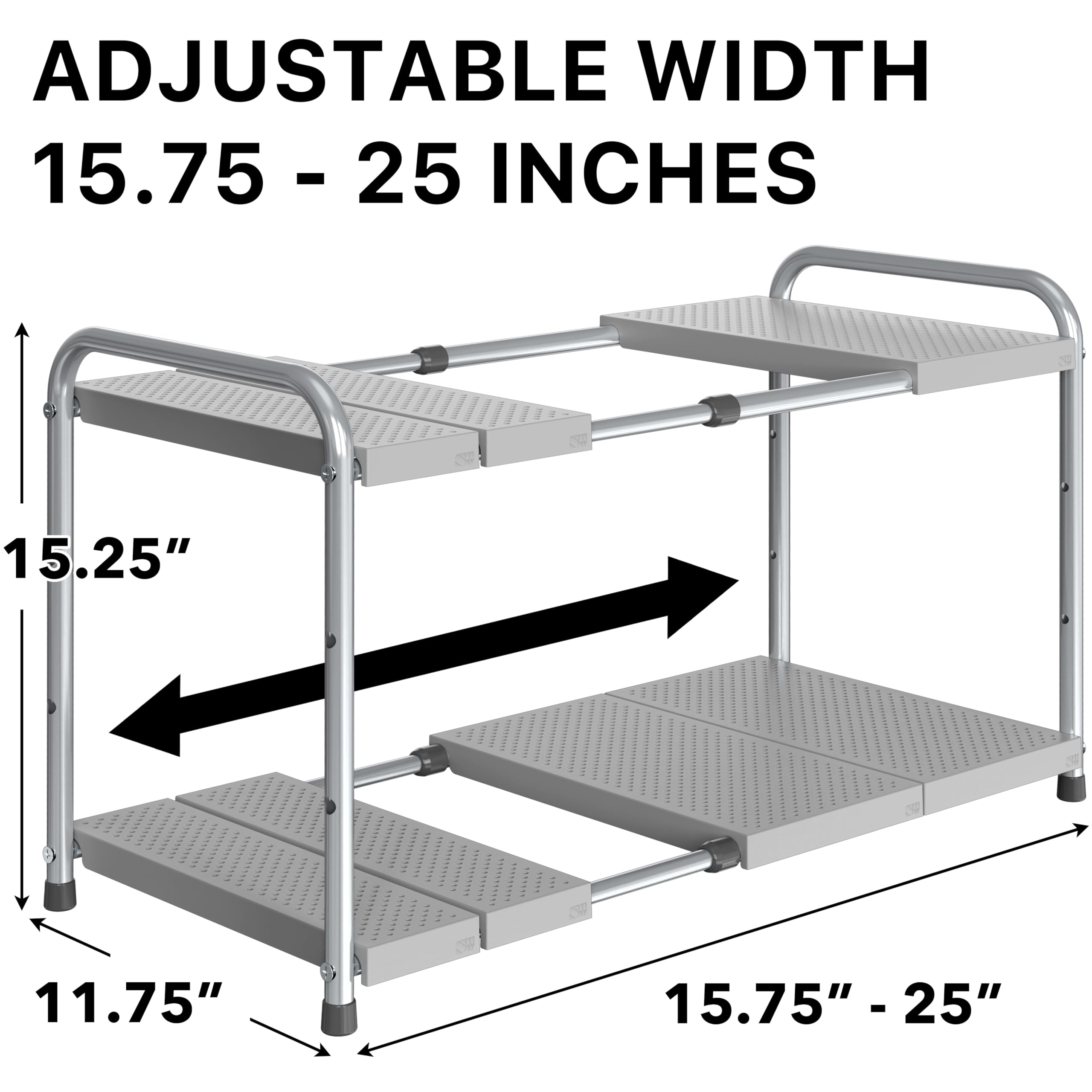 Under Sink Expandable Two-Tier Storage Rack, Silver